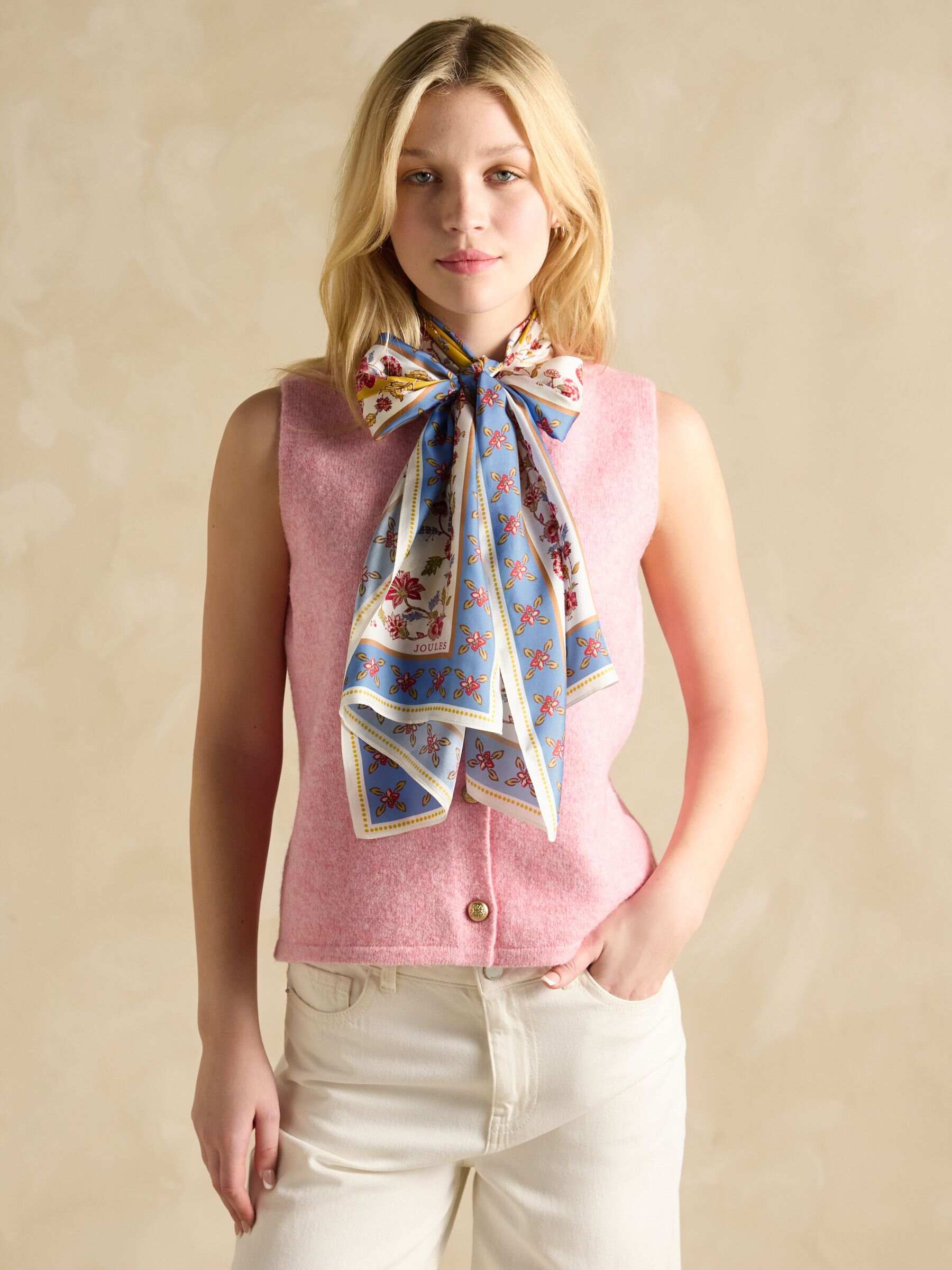 Windsor Yellow/Blue Printed Long 100% Silk Scarf