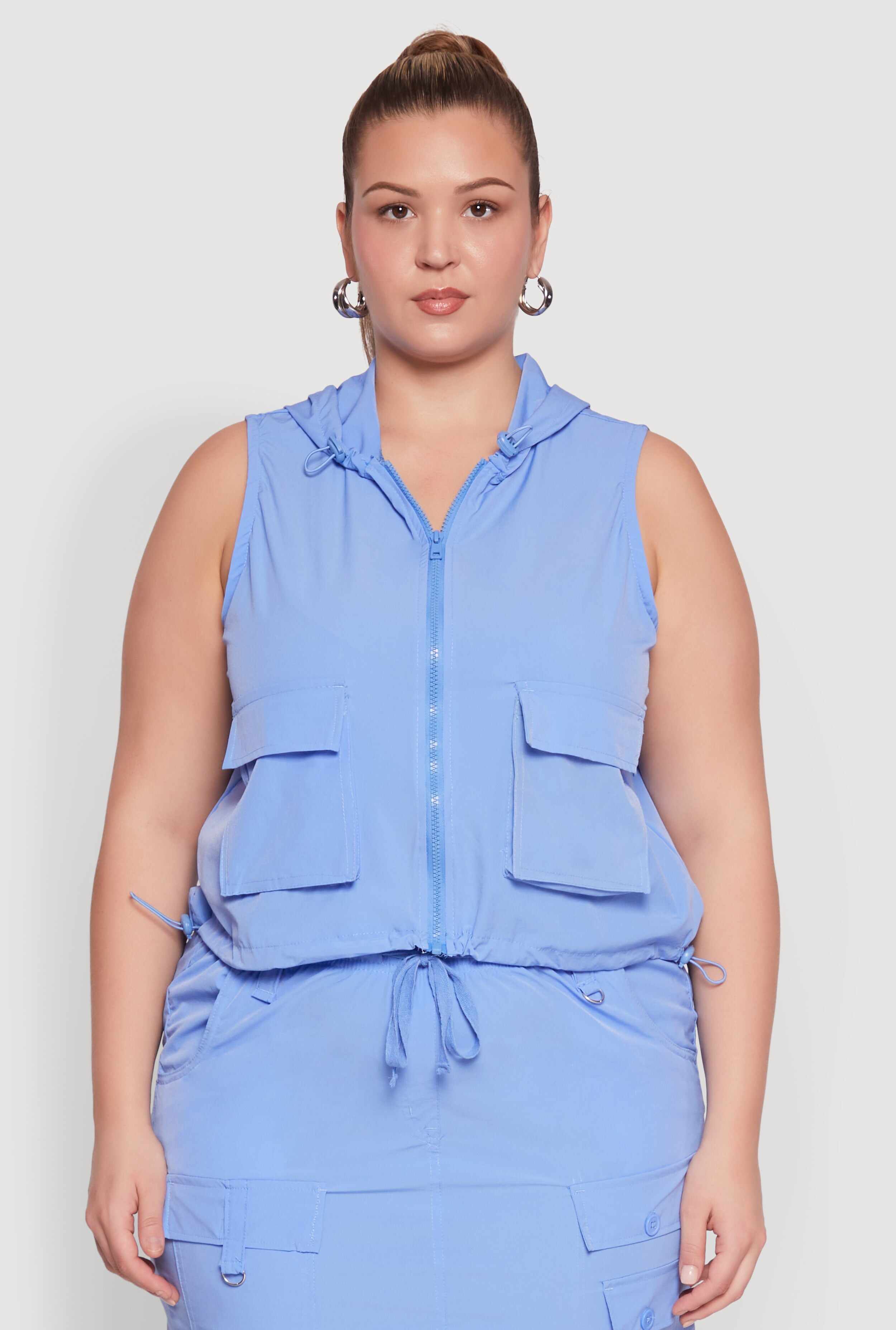 Plus Size Cargo Pocket Windbreaker Vest