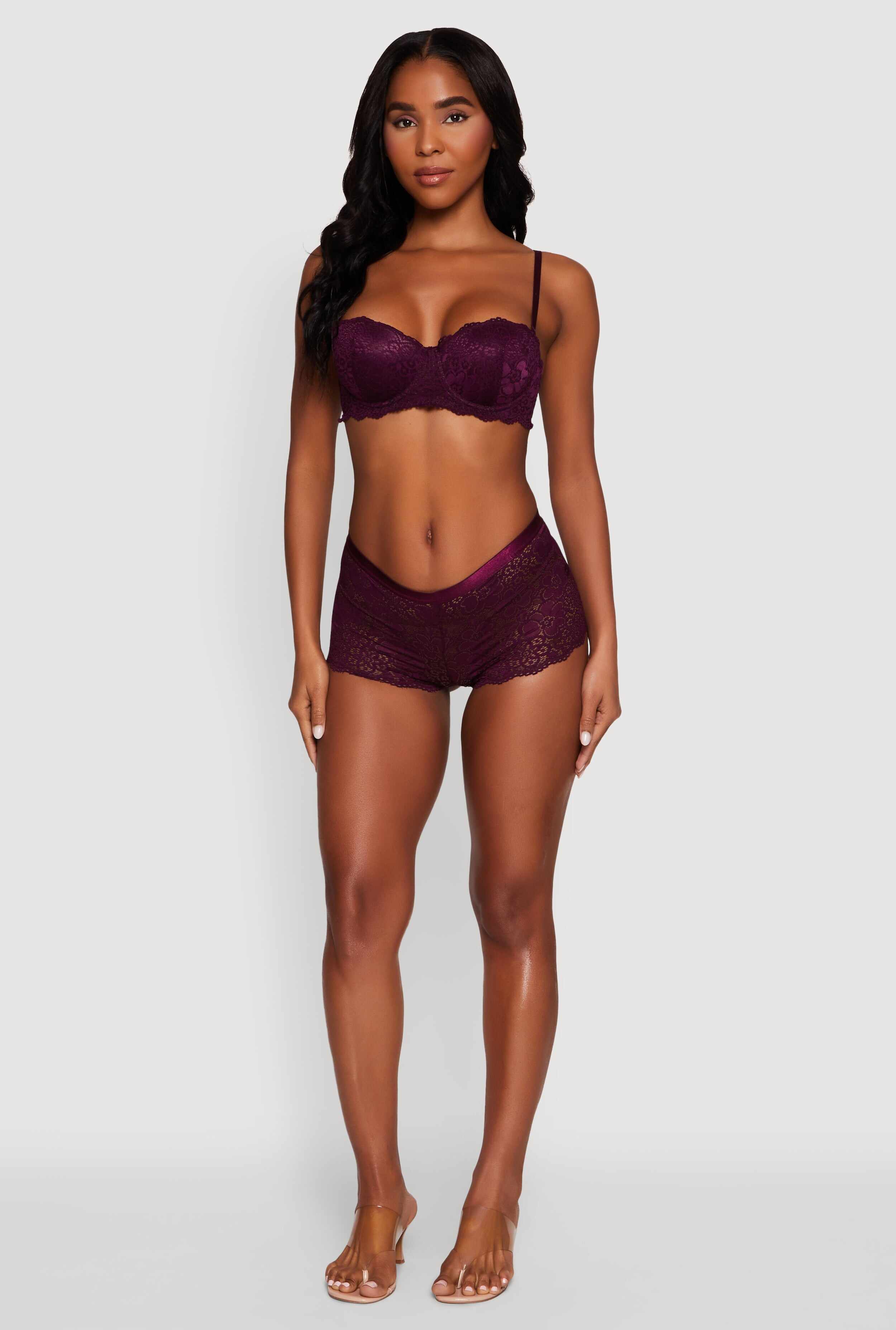 Floral Lace Boyshort Panty with Scalloped Hem