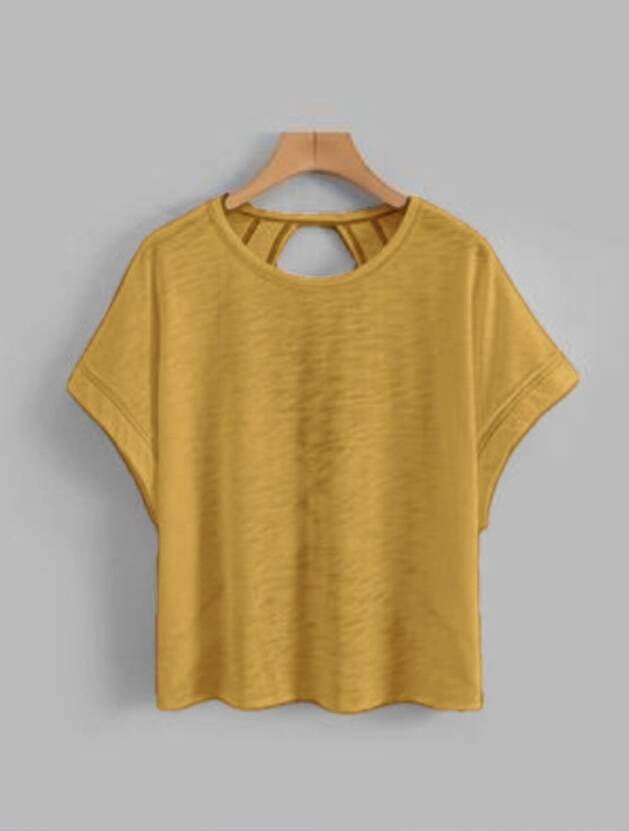 Women's Plain Cut Out Asymmetrical Hem Batwing Sleeve Tee, Elegant Casual Short Sleeve Round Neck T-Shirt for Summer, Ladies Clothes for Daily Wear