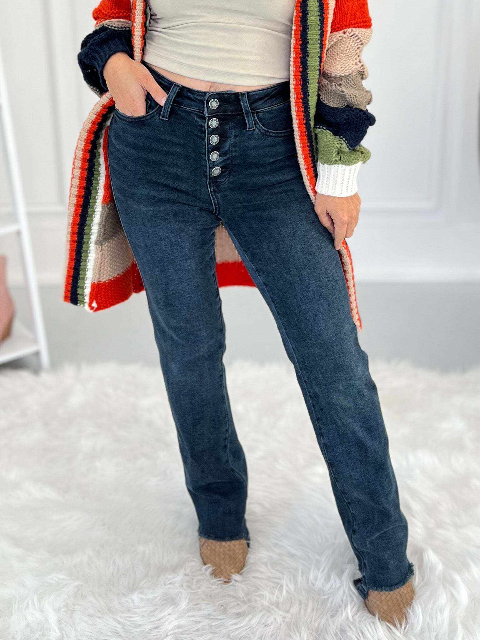 Super Fly - Christmas Hem Destroy Straight Jeans- Final Sale