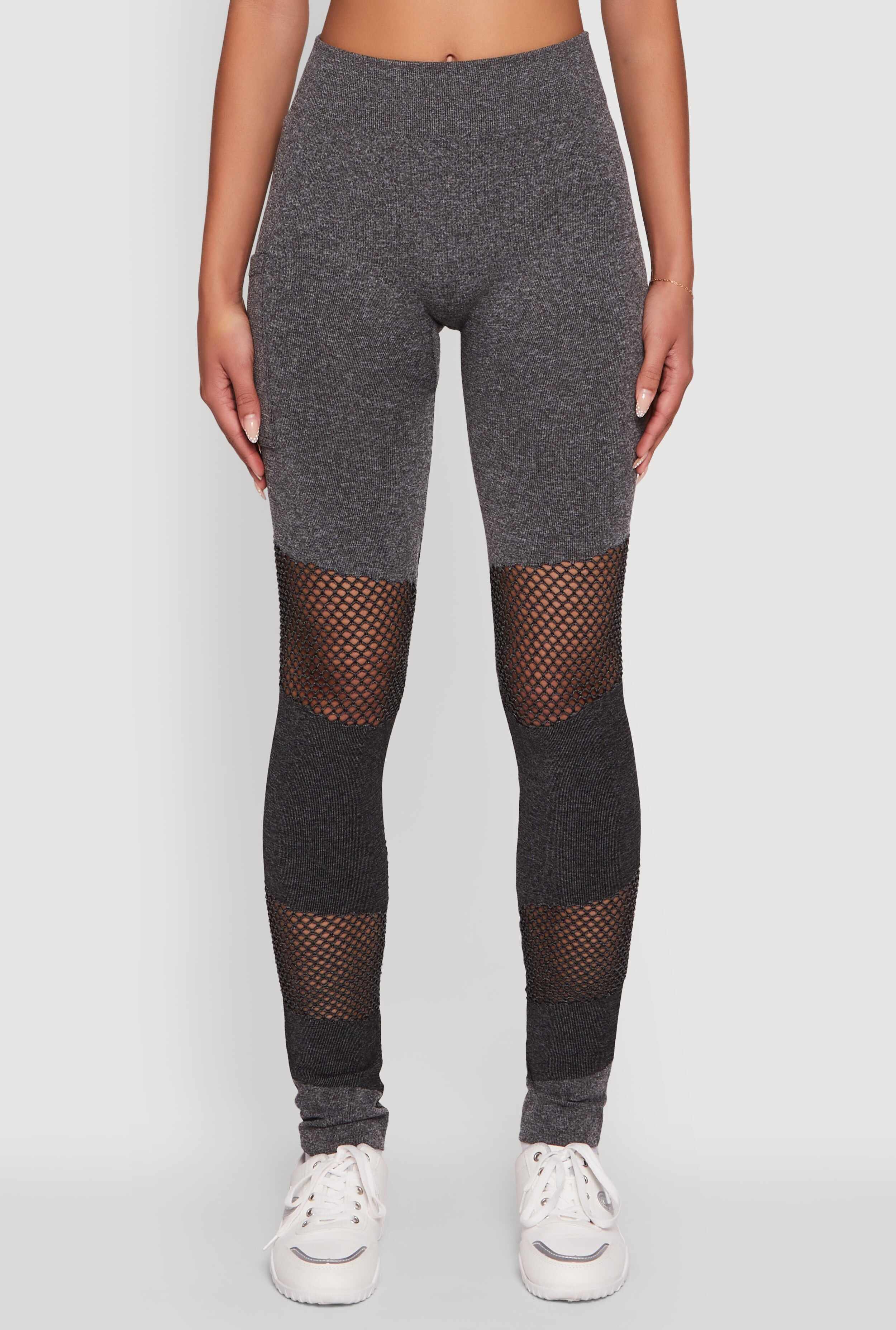 Laser Cut Color Block Leggings with Cell Phone Pocket