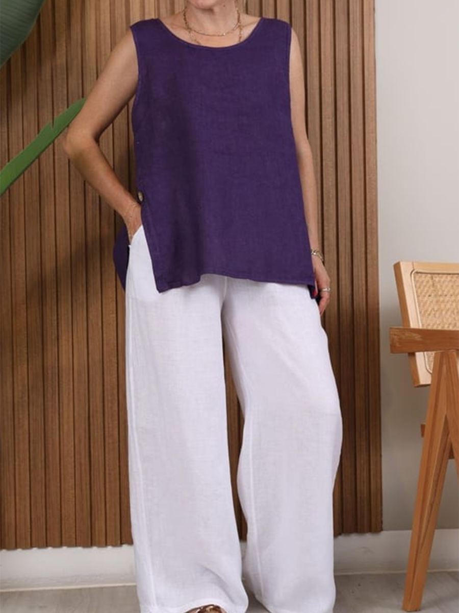 🔥Summer Arrivals🌟Women's Button-down Slit Linen Top