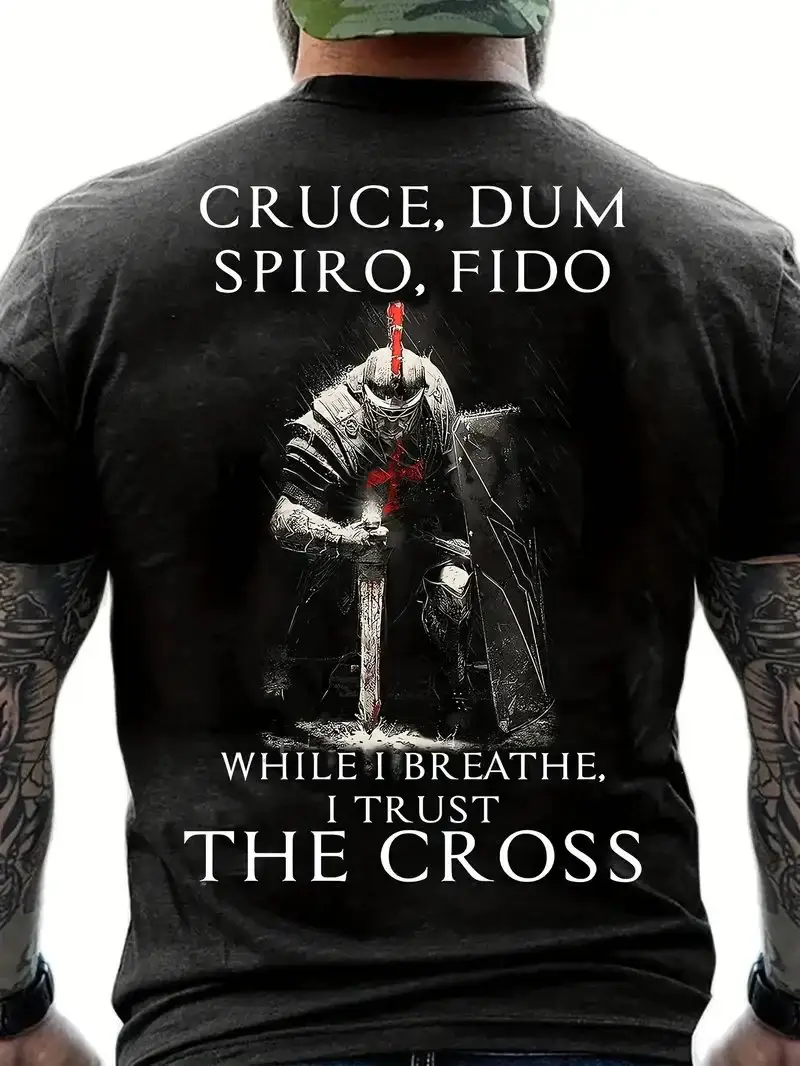 Men's While I Breathe I Trust The Cross Art Pattern Print Casual T-Shirt