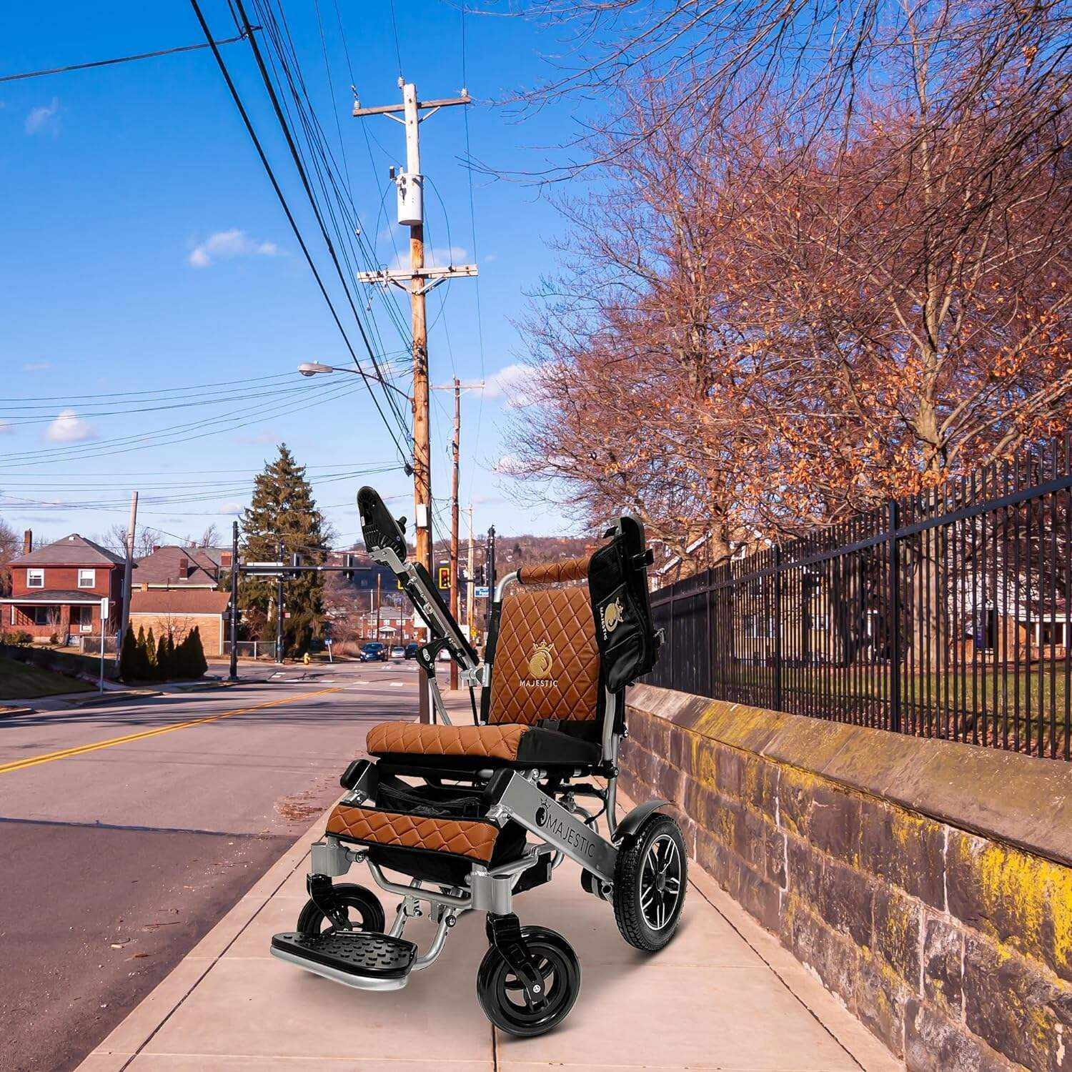 MALISA Electric Wheelchair for Adults, Portable All Terrain Lightweight Wheelchairs, Foldable Motorized Power Wheel Chair, Leather Seat (17.5