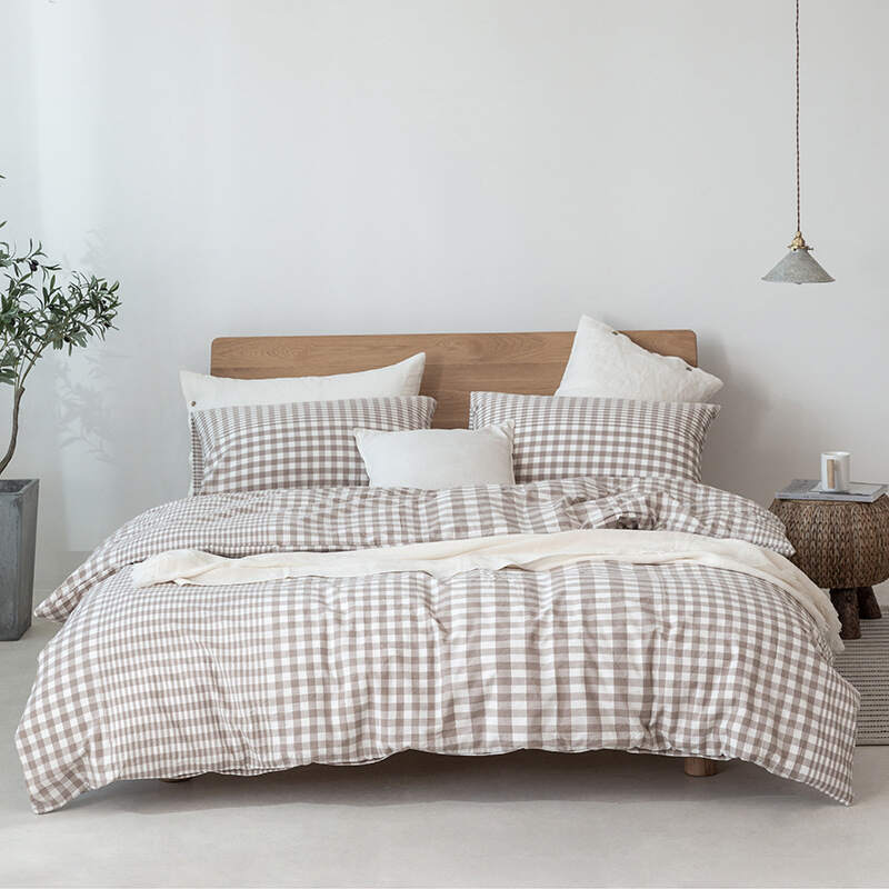 Washed Cotton Bed Sheet Set - Khaki Square