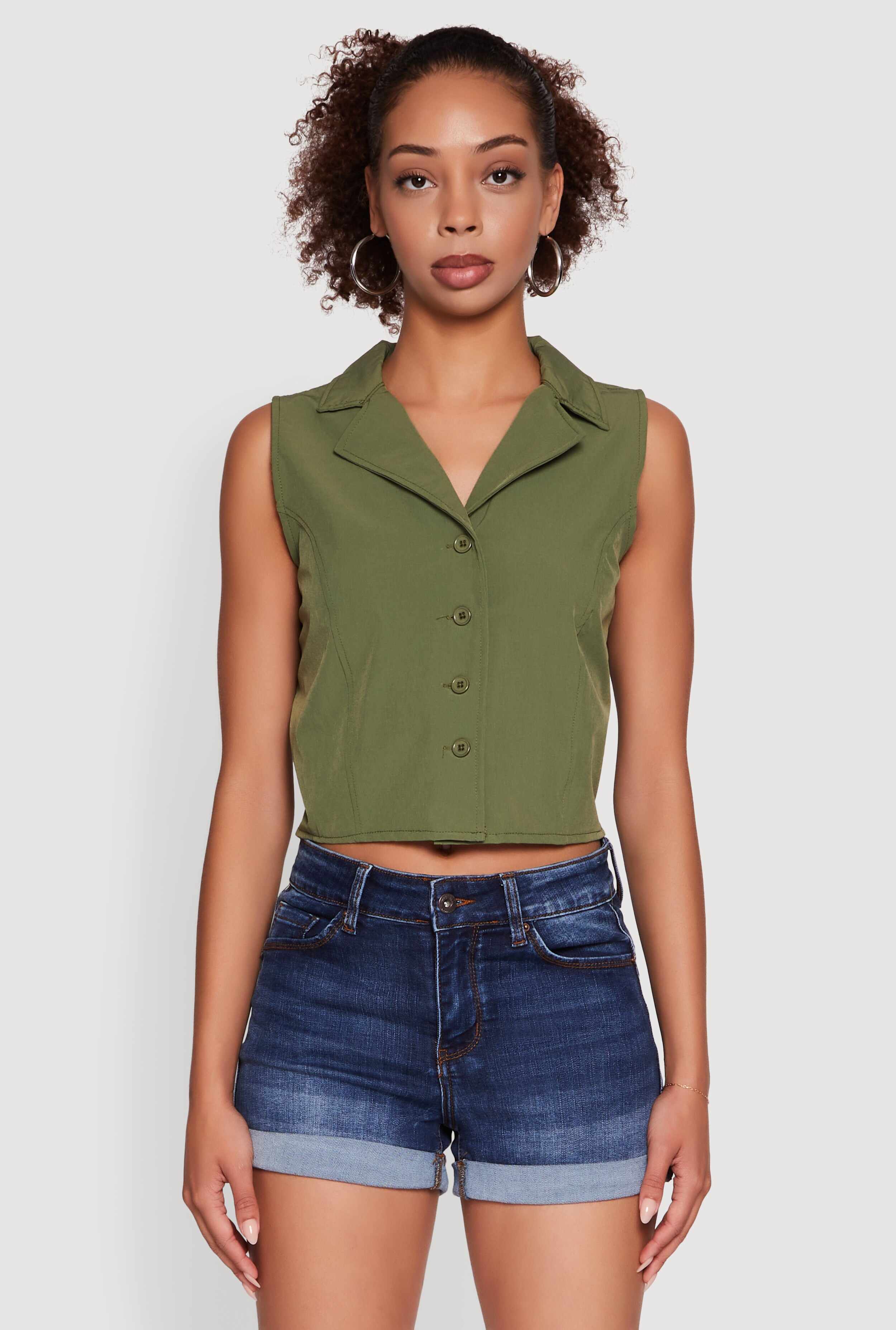 Trendy Button Front Cropped Blazer Vest