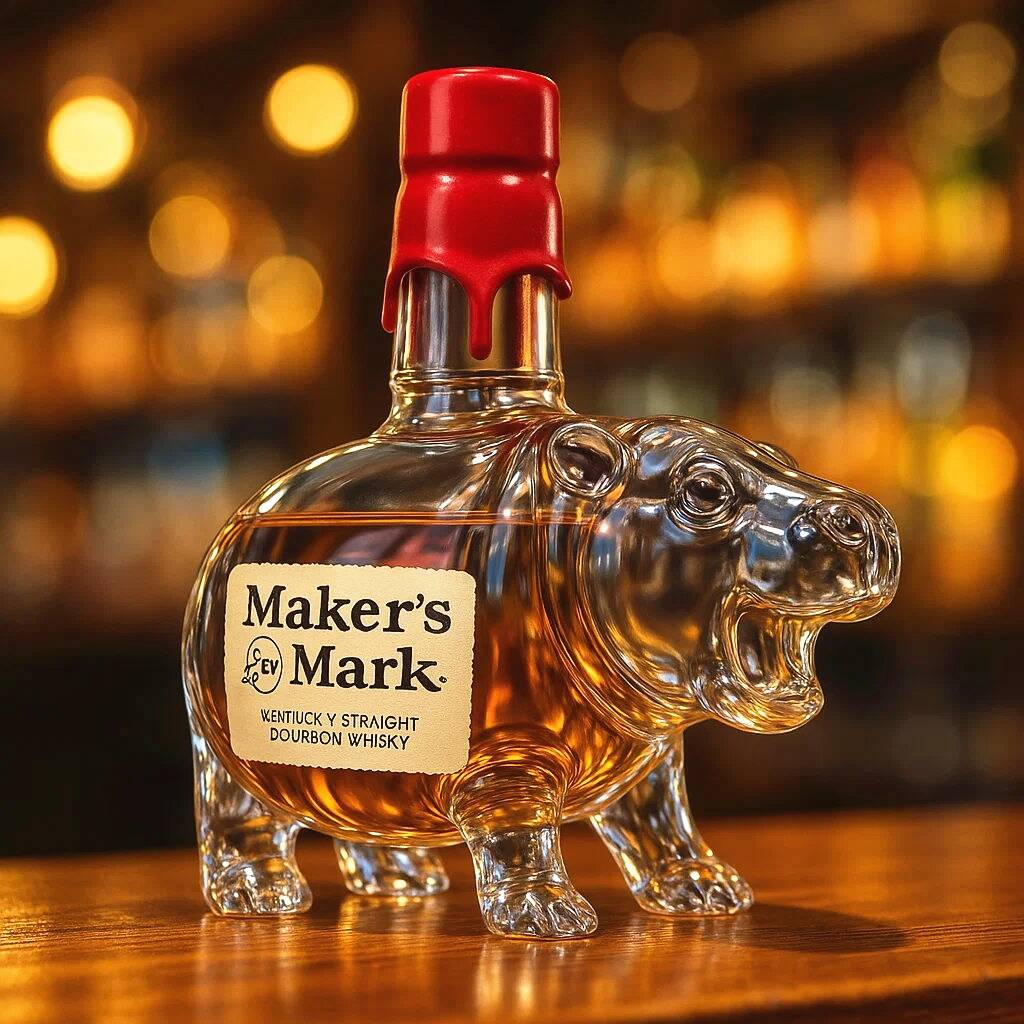 Super popular hippopotamus Moo Deng whisky bottle