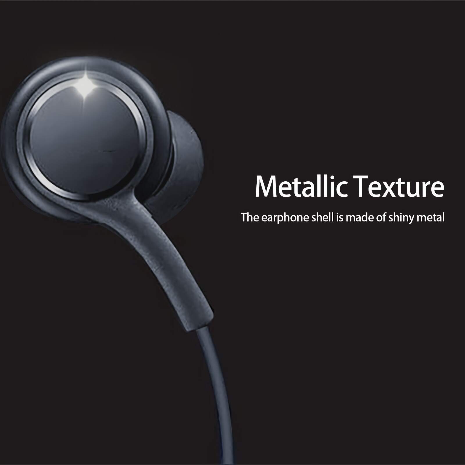 Black In-Ear Earbuds with Cable Control, C-Shaped Flat Head & Design - Comfort Fit for Running, Gaming, Sports, 3.5mm Jack, Call Noise Cancellation, USB Charging, 100cm Tangle-Free Cable