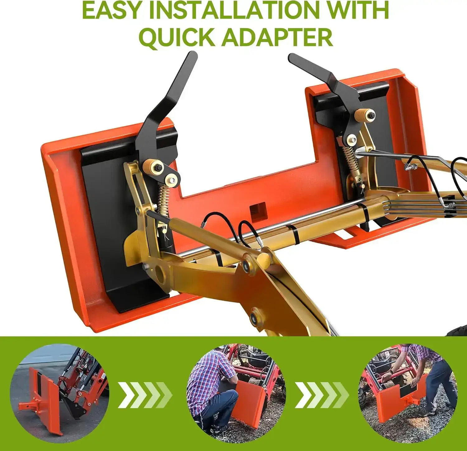 Category 1 3-point quick hitch; 3,000 lb heavy-duty 3-point tractor hitch (with 2-inch receiver); features 5-position adjustable bolts.