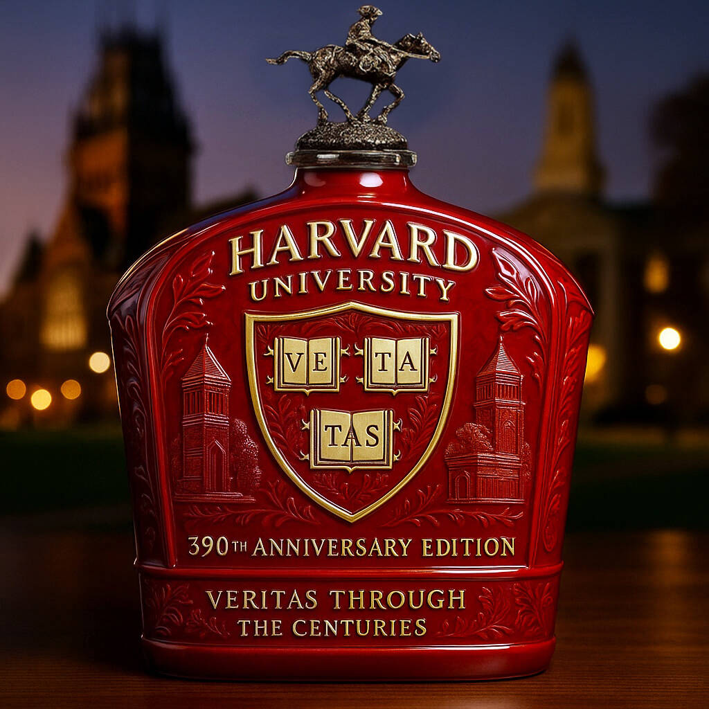 HARVARD The Crimson 390th Anniversary Whiskey Bottle