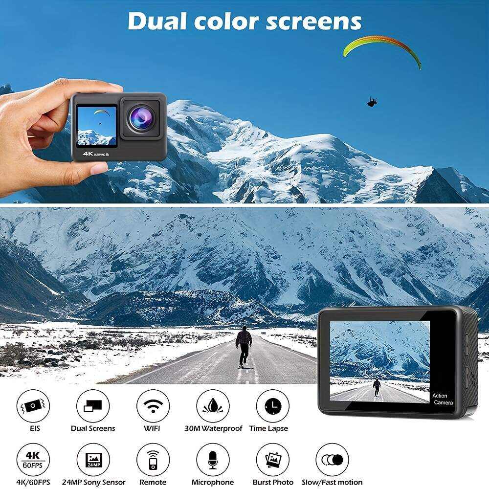4K/60fps Touch Screen Hd Screen 170 Degree Wide Angle Unwaterproof 1181.1inch WiFi Action Camera With Remote Control Max Support 128GB Memory Card (not Included Sd Card )