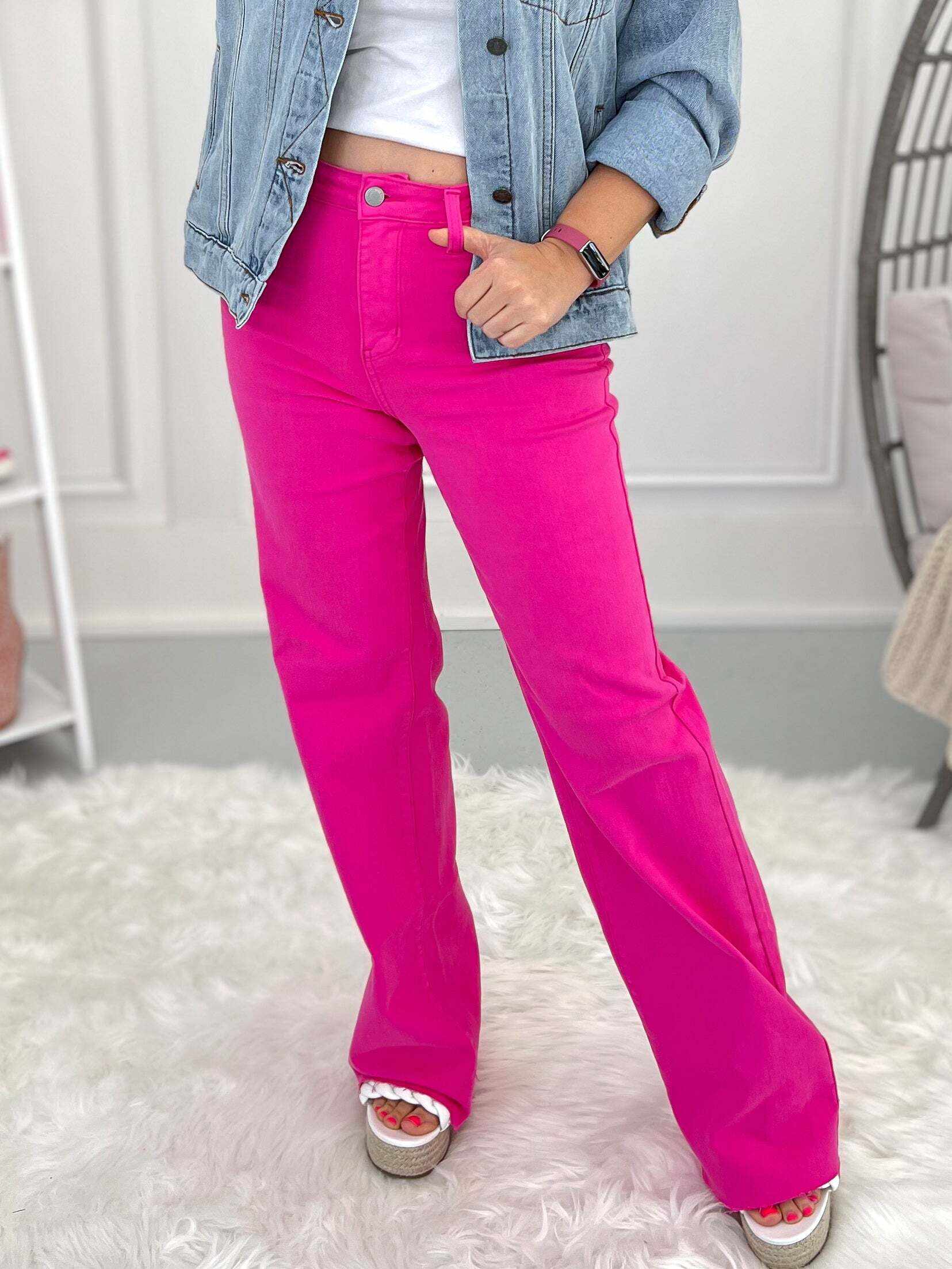 Young At Heart - Christmas 90's Straight Leg Hot Pink Dyed Jeans - Final Sale
