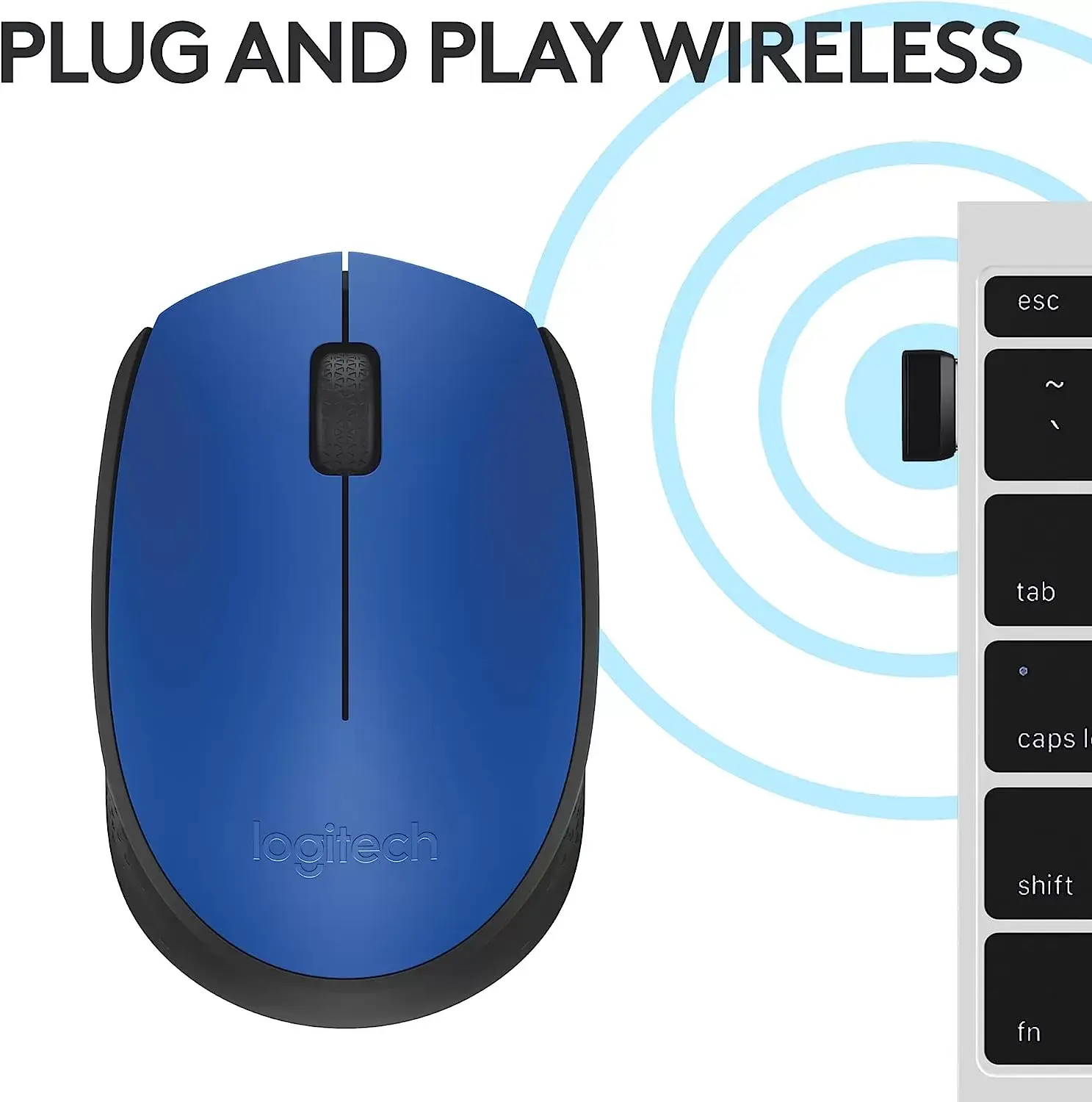 Logitech M170 Wireless Mouse for PC, Mac, Laptop, 2.4 GHz with USB Mini Receiver, Optical Tracking, 12-Months Battery Life, Ambidextrous - Blue Grey