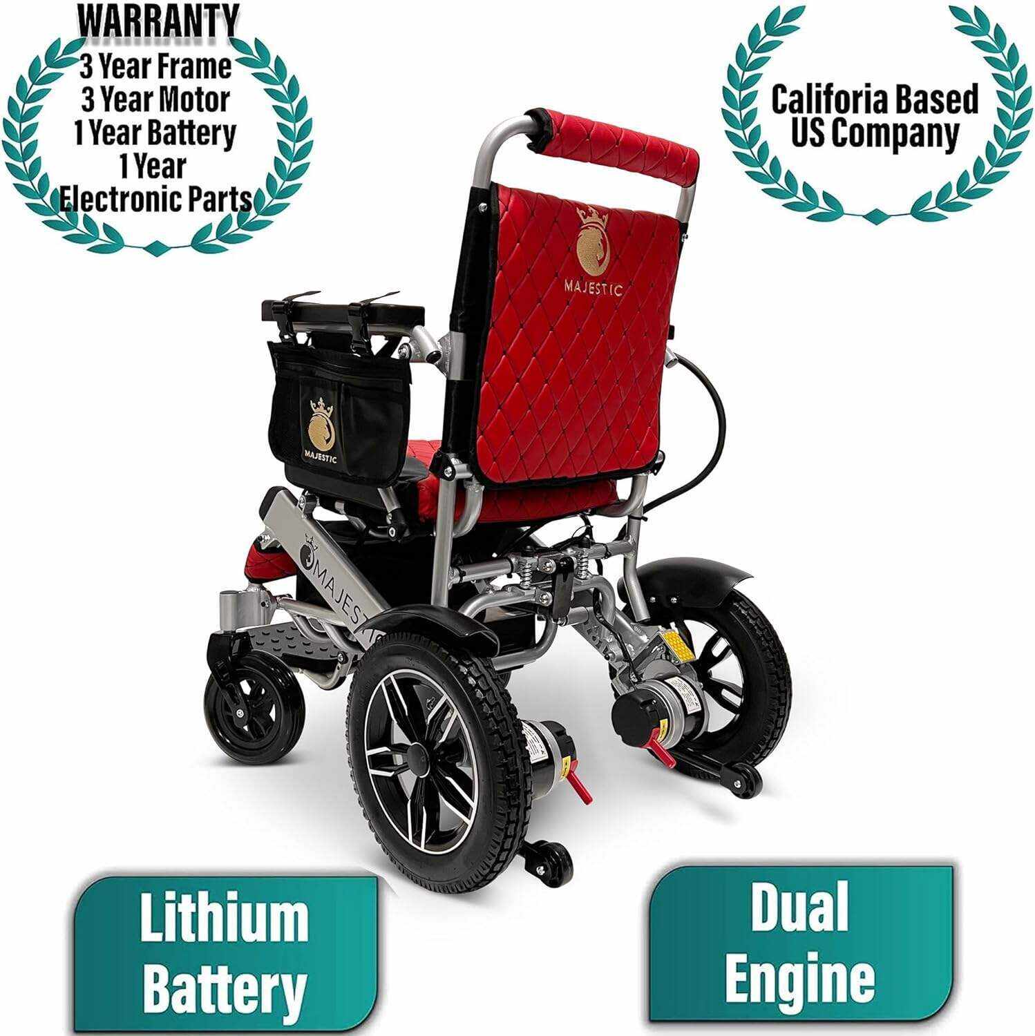 MALISA Electric Wheelchair for Adults, Portable All Terrain Lightweight Wheelchairs, Foldable Motorized Power Wheel Chair, Leather Seat (17.5
