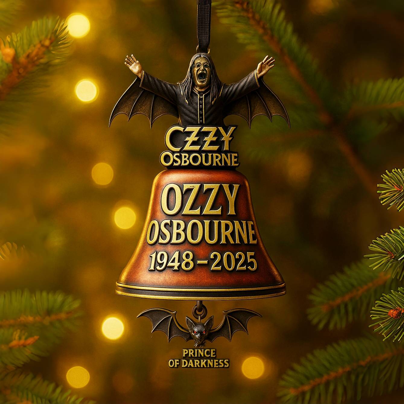 Ozzy Osbourne 1948–2025 Memorial Bell Ornament