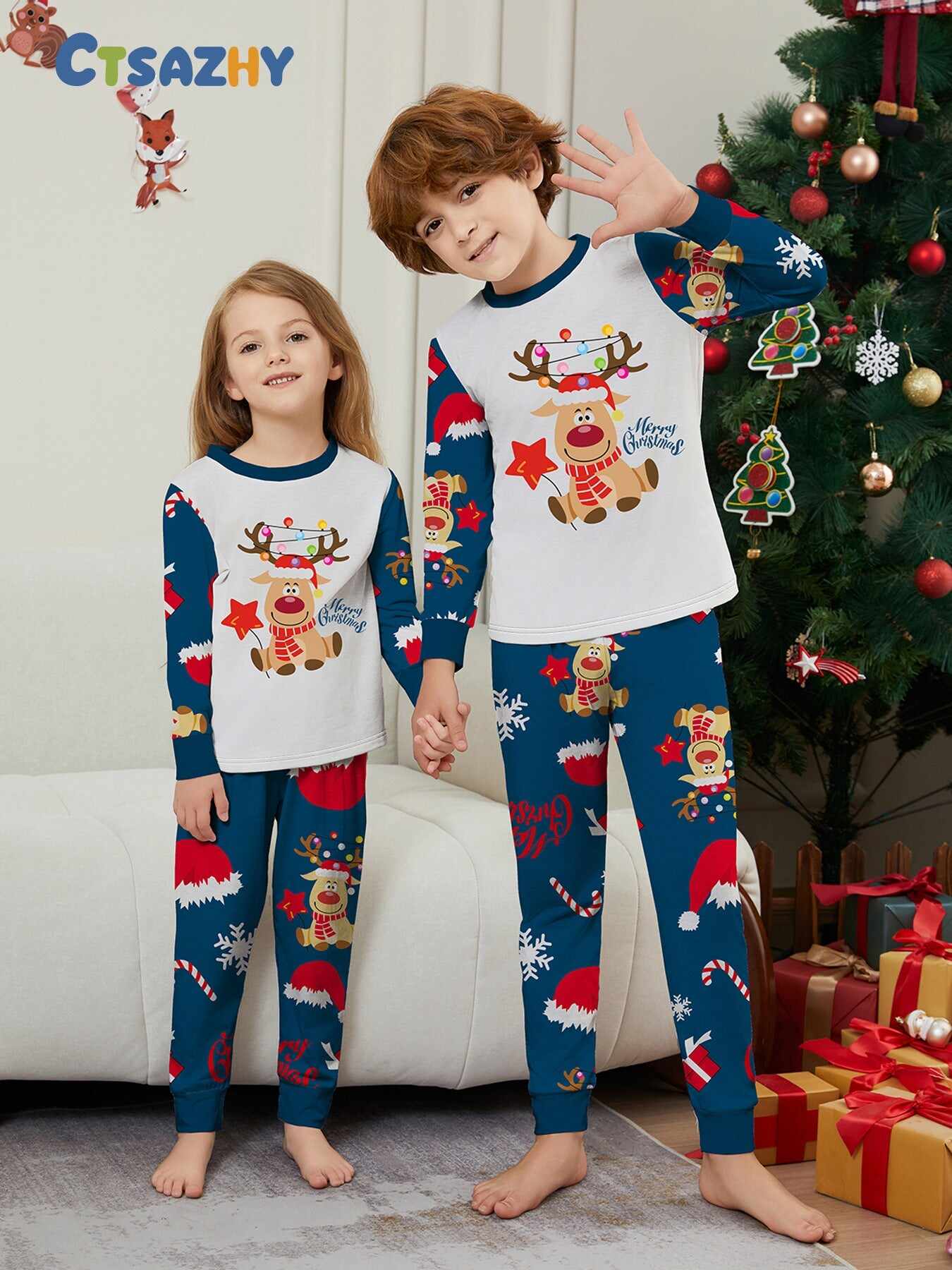 Christmas Fawn Printed Family Matching Christmas Pajamas Sets