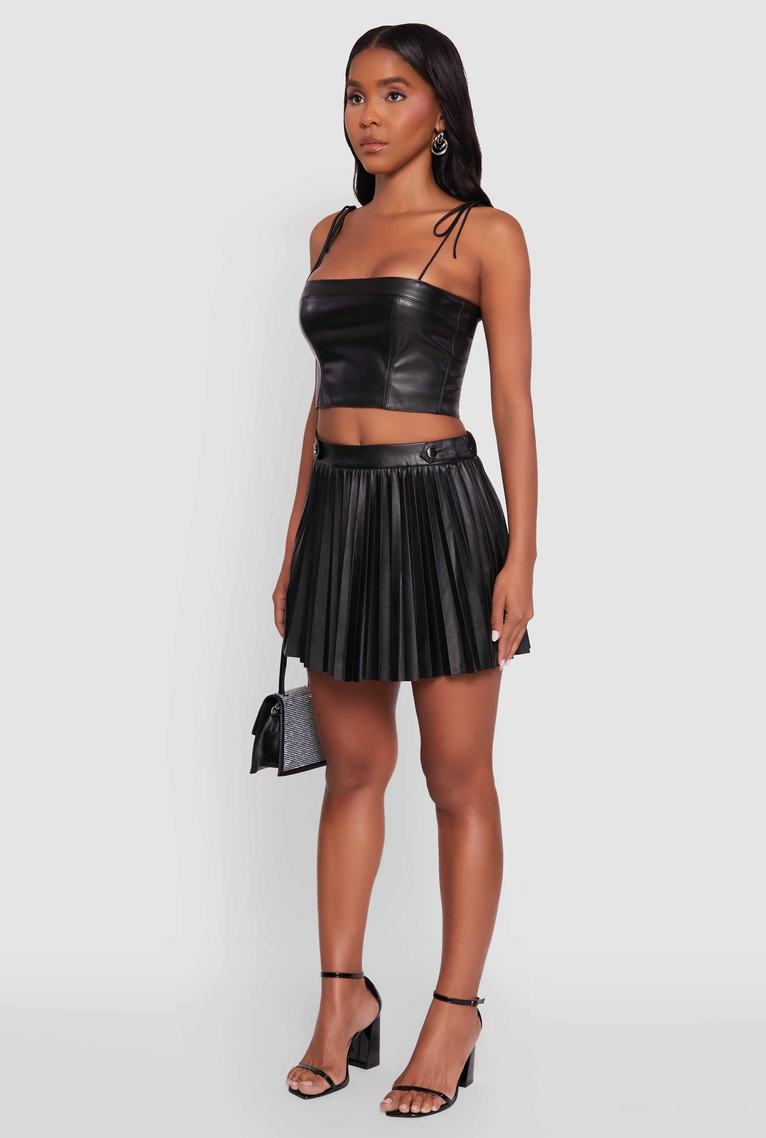 Faux Leather Mini Pleated Skirt