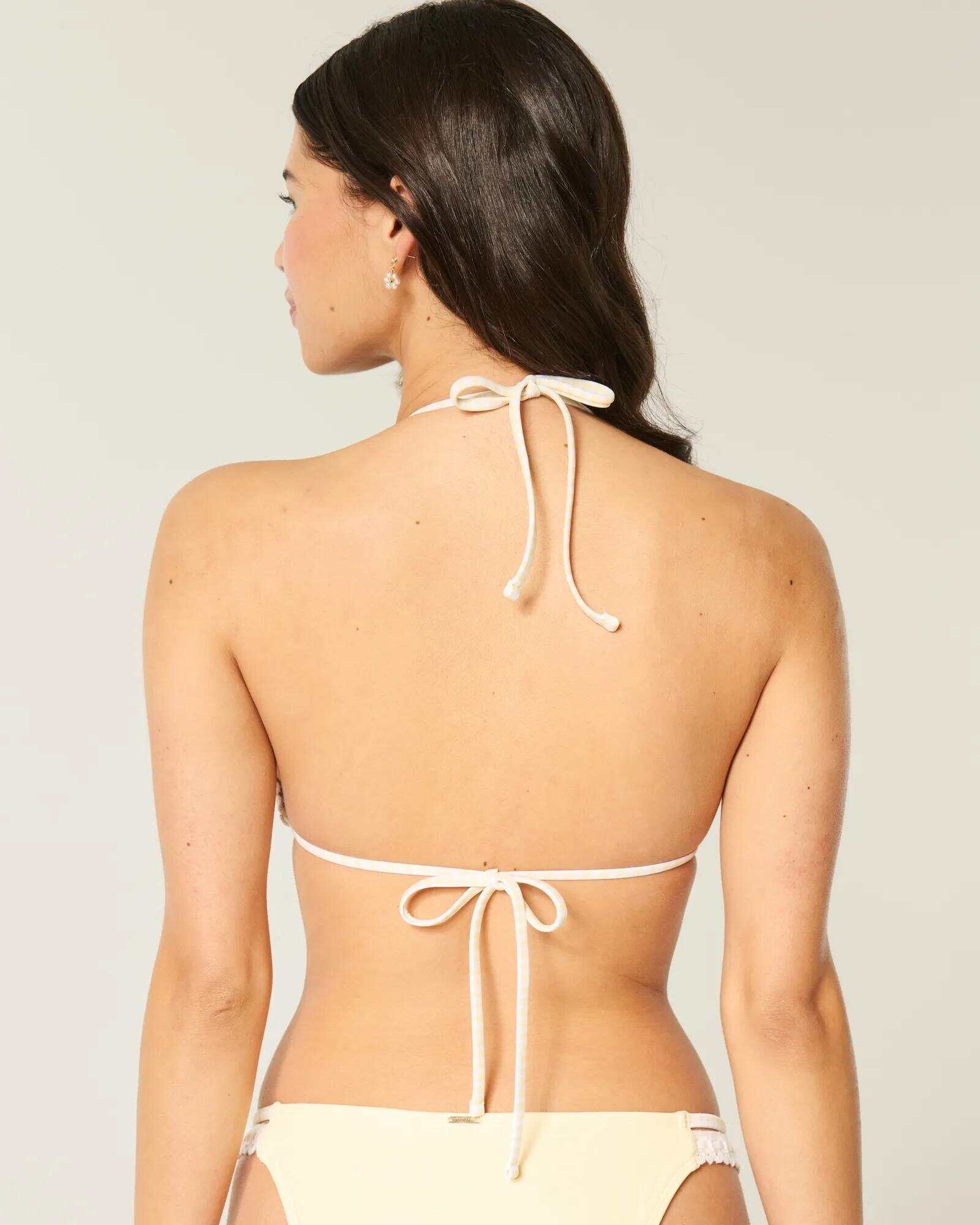 Crochet-Style Trim Halter Triangle Bikini Top