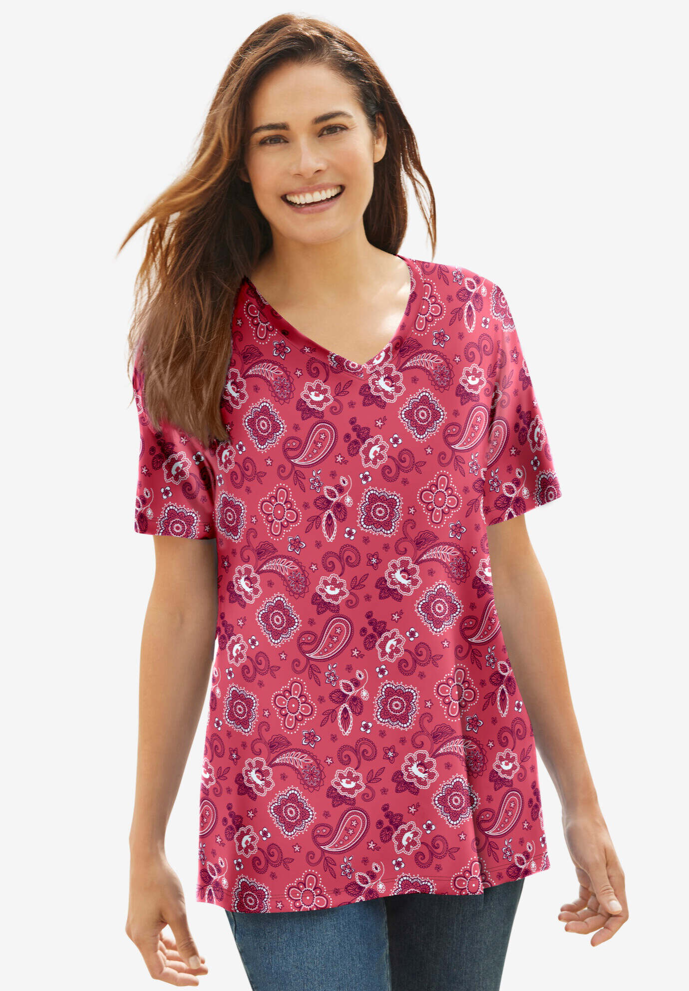 Perfect Printed Short-Sleeve V-Neck Tee