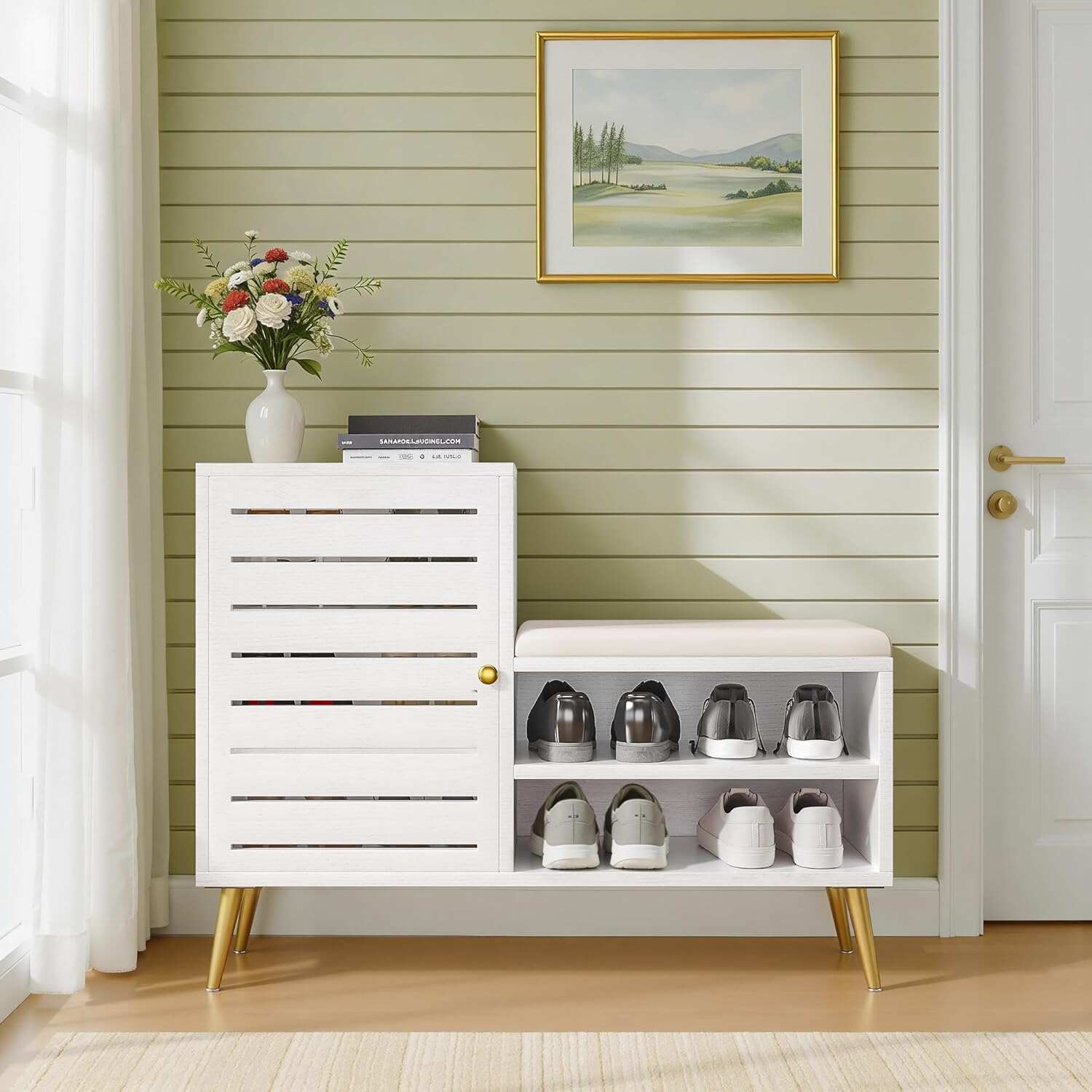 VECELO Shoe Storage Bench with Door&Shelf