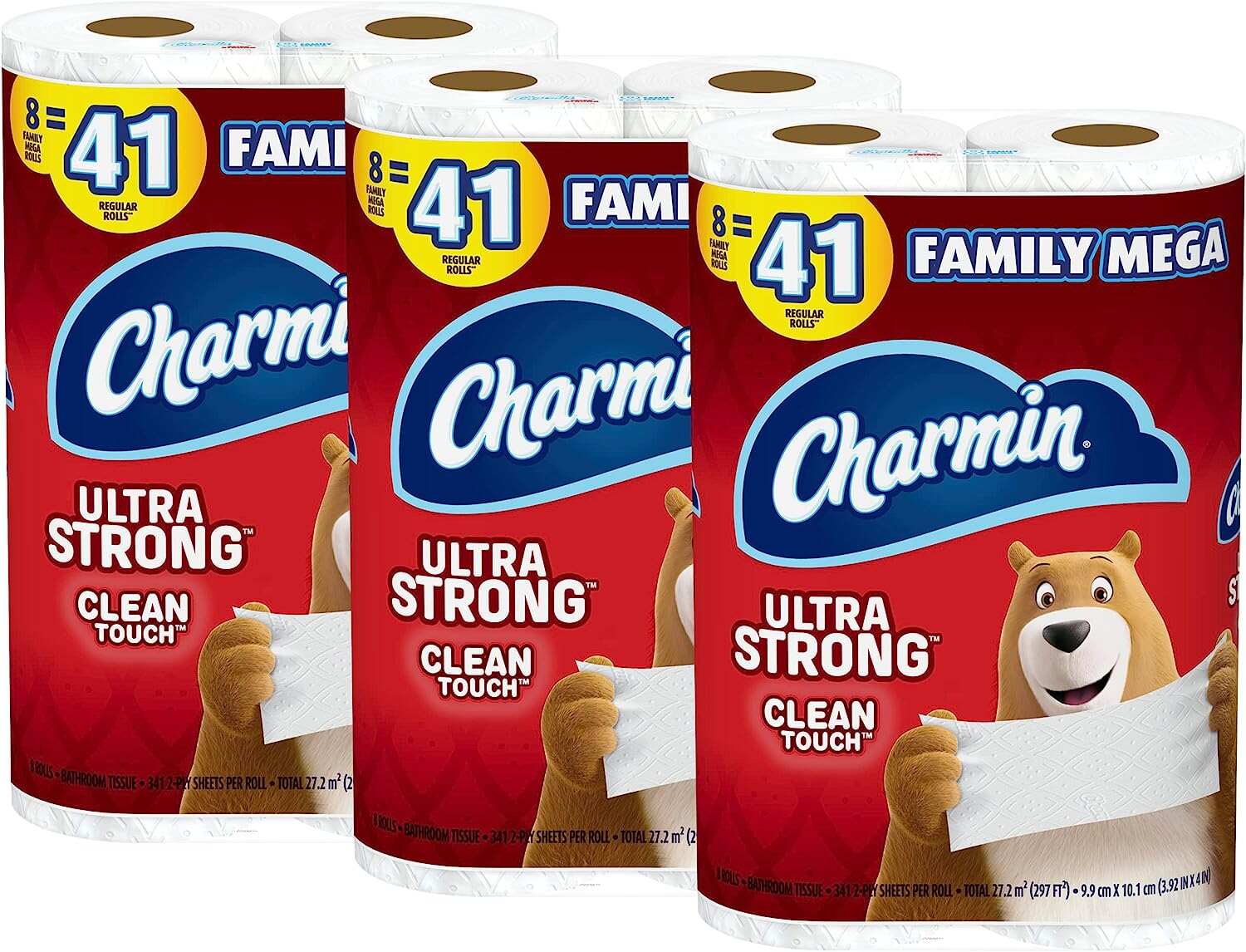 Charmin Ultra Strong Clean Touch Toilet Paper, 18 Family Mega Rolls = 90 Regular Rolls