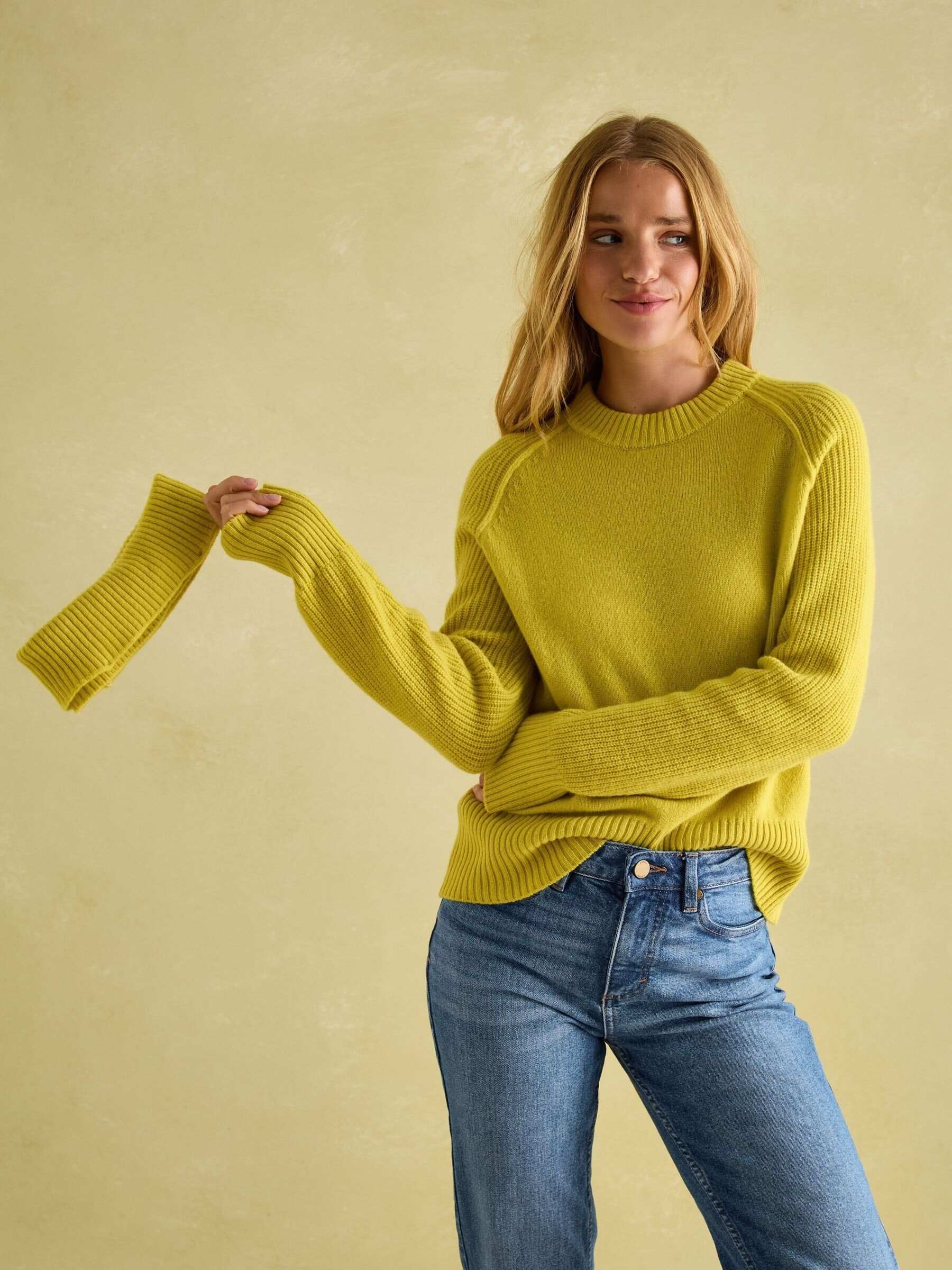May Yellow Merino Wool Jumper with Detachable Roll Neck