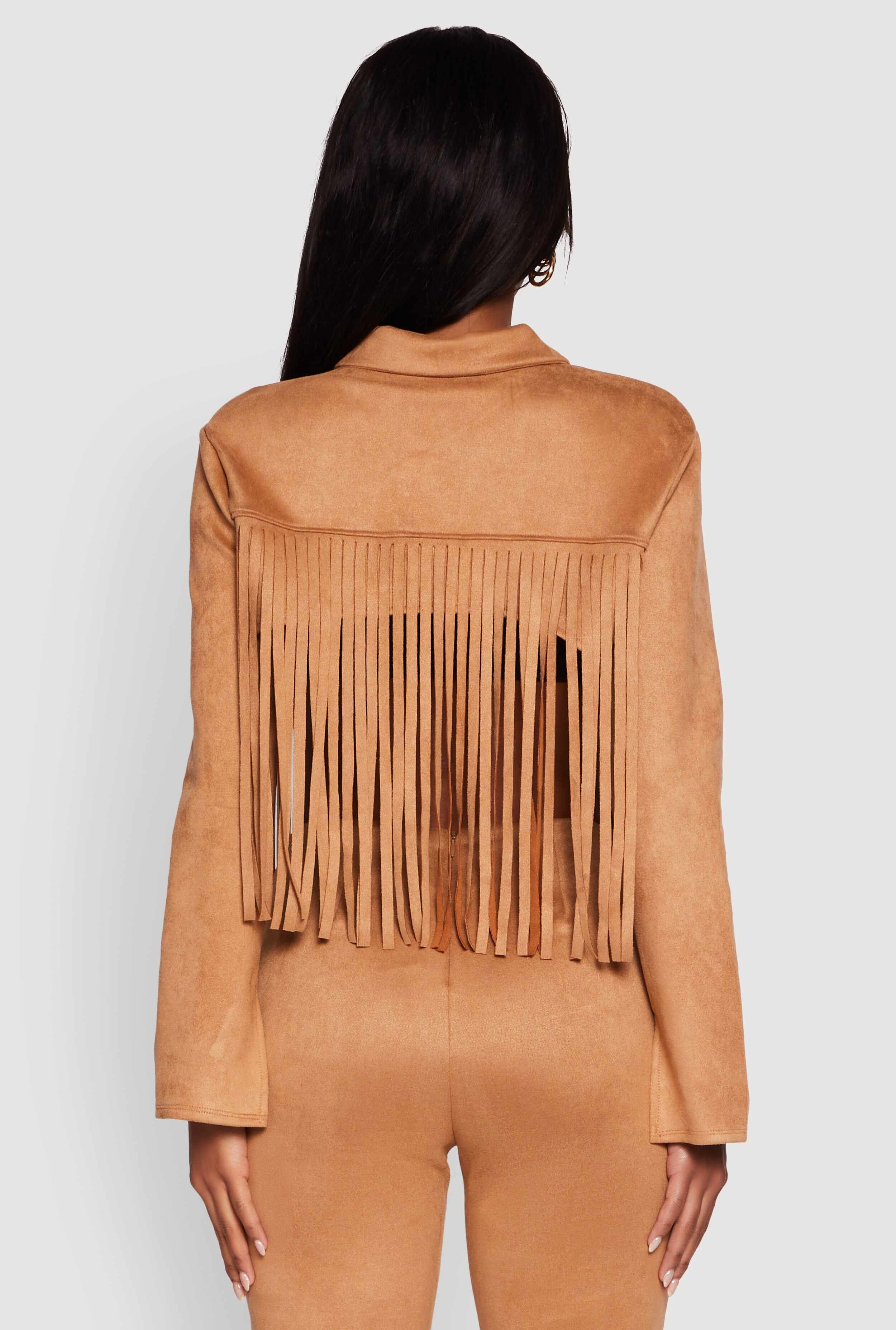 Trendy Faux Suede Fringe Cropped Jacket