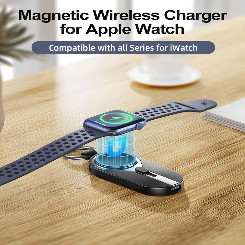 Mini Wireless Portable Charger For Apple Watch, Magnetic For IWatch Charger 2000mAh Power Bank 3 In 1 Keychain Charger With Plug, For IPhone/Airpod/iWatch, (for Ipone Or Type C Port), Creative Gifts, Emergency Power Bank For Travel, Black