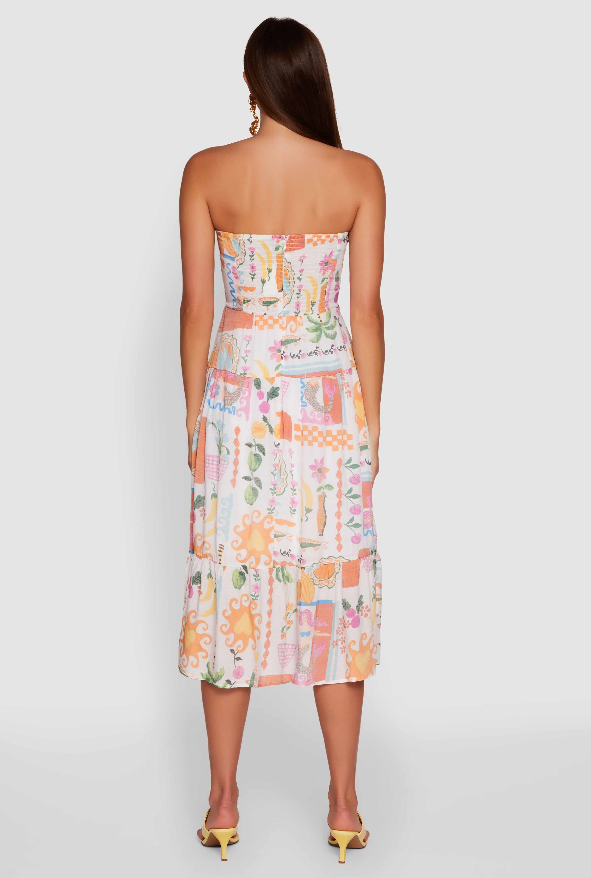 Tropical Print Tiered Twist Front Midi Dress