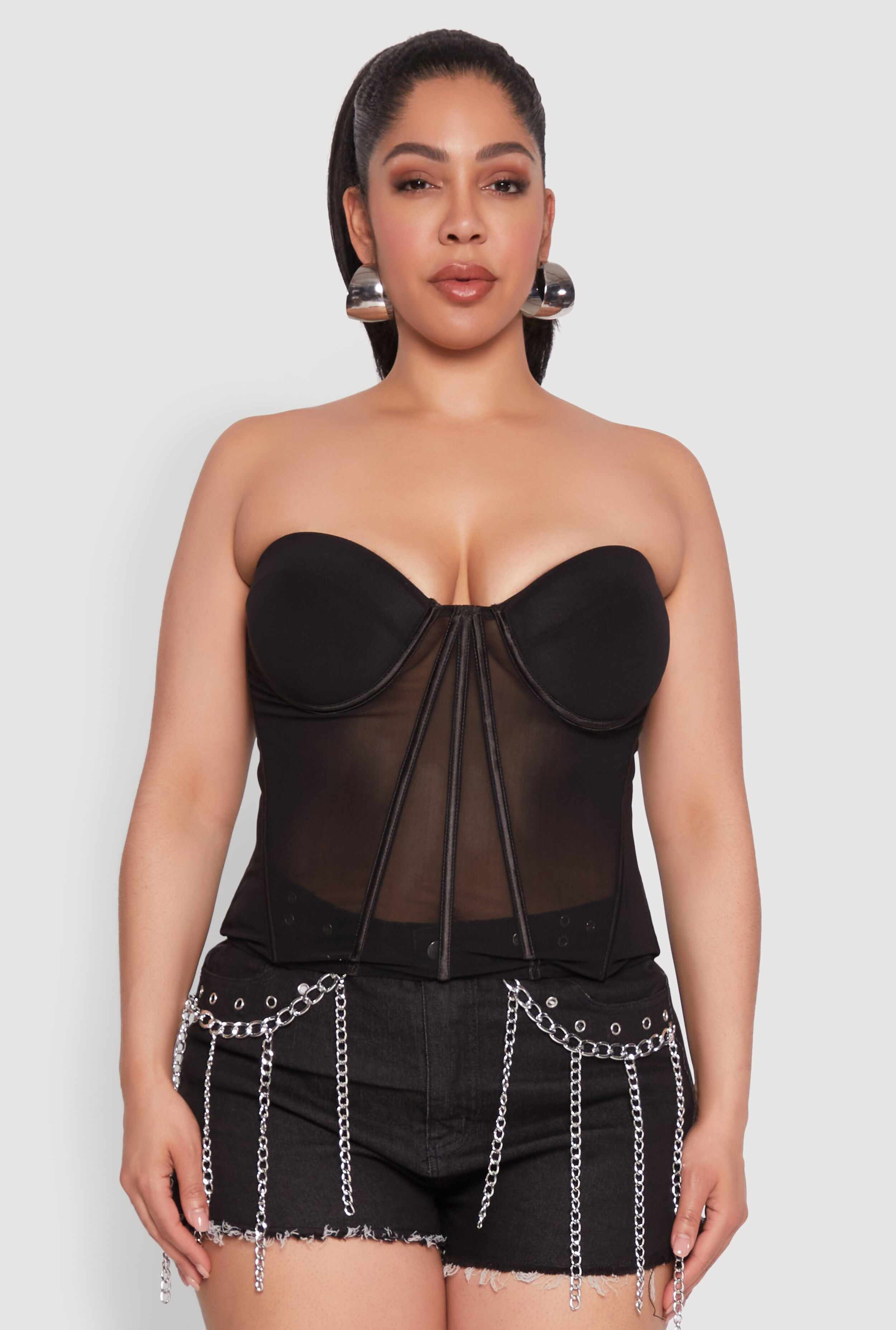 Plus Size Mesh Zip Back Bustier Top