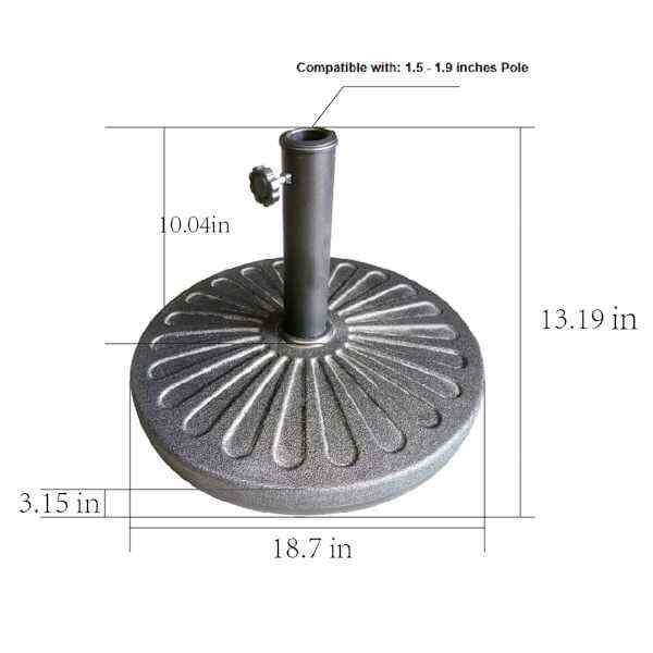 Black Round Umbrella Base with Cement Inside, 40lb