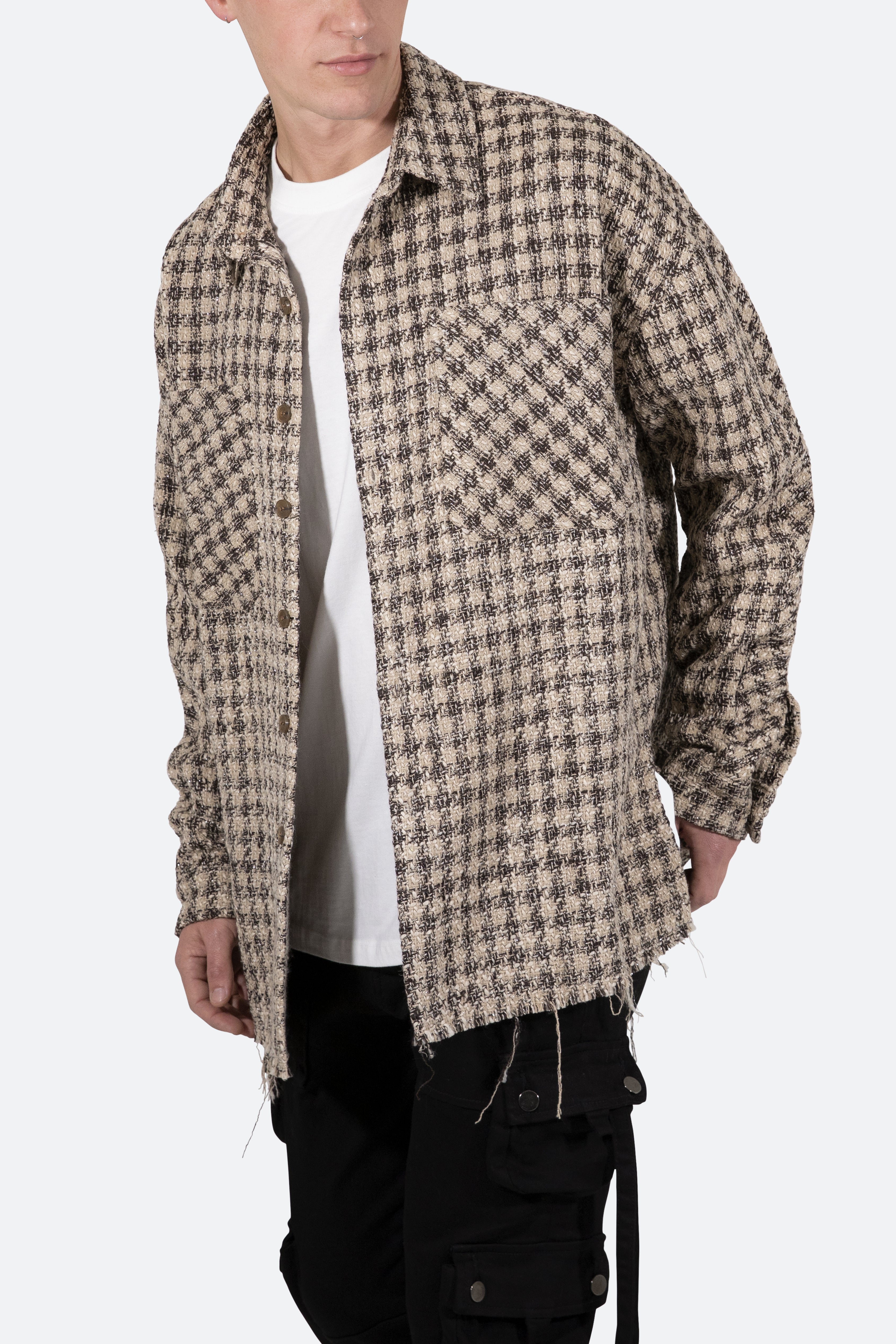 Loose Woven Flannel Shirt - Brown