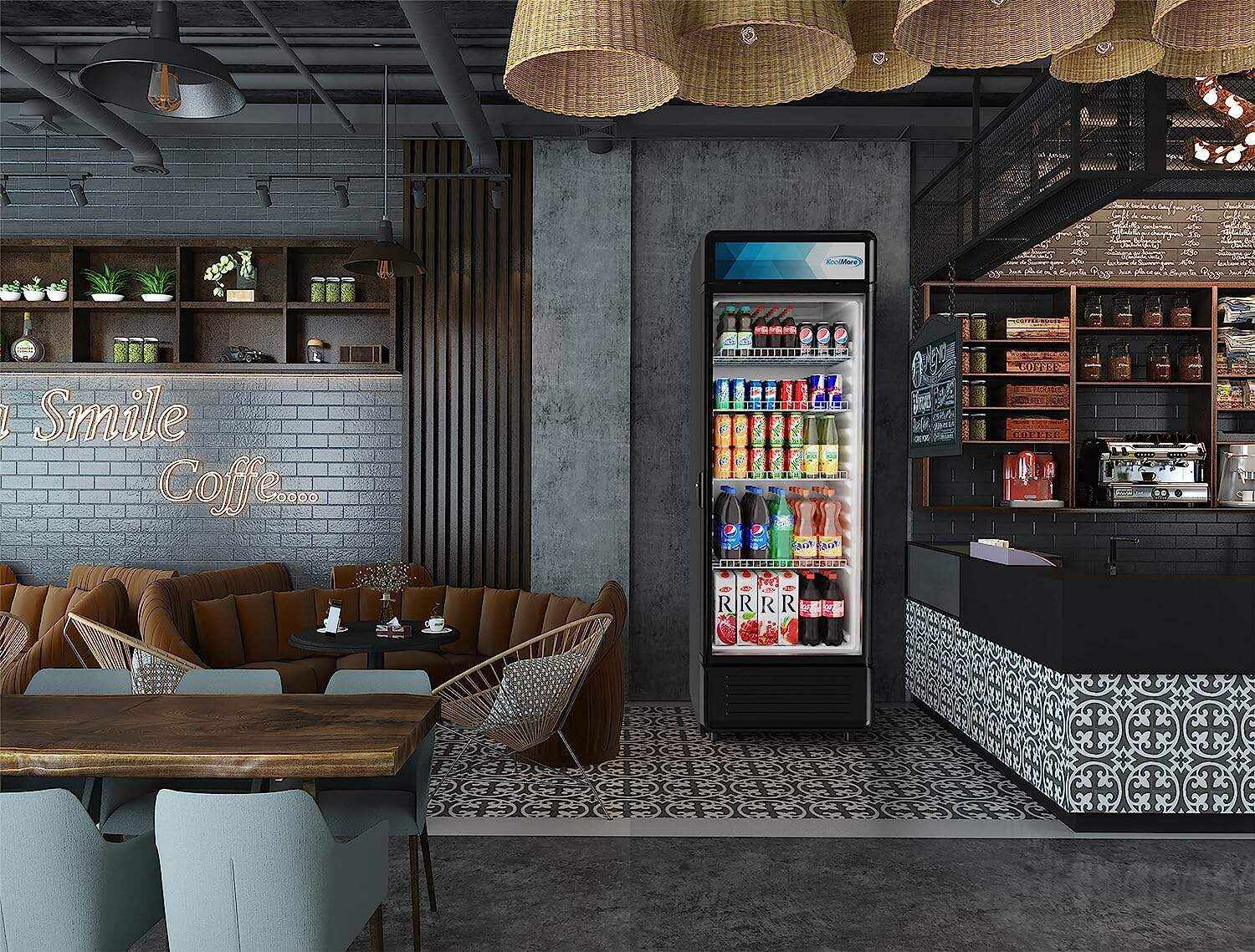 KoolMore Commercial One Glass Door Display Upright Beverage Refrigerator Cooler Merchandiser - 12 Cu. Ft [Black] (MDR-1GD-12C)