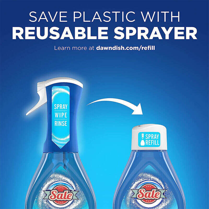 Dish Spray, Dish Soap, Fresh Scent Bundle, 1 Spray (16oz) + 3 Refills (16oz each)(Pack of 4)