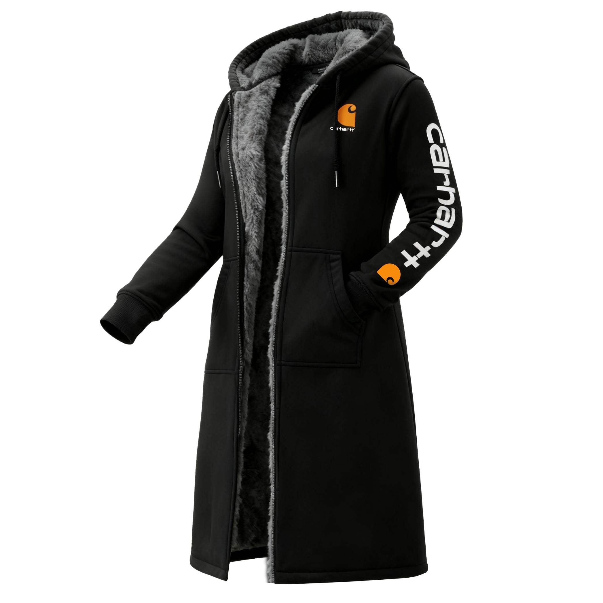 Women's Vintage Fleece Pocket Full Zip Long Sleeve Hoodie Long Coat