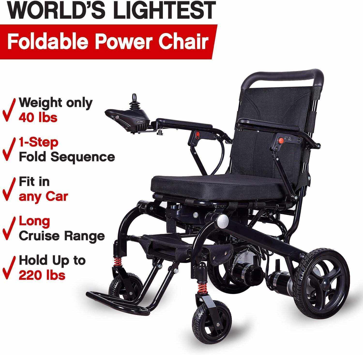 Rubicon DX06 Super Lightweight Electric Wheelchairs - Easy to Use - 12 mi Cruise Range - Detachable Battery 10AH - Liftable Armrest- Travel Size Foldable Power Wheelchair - Serviced from USA (Model1)