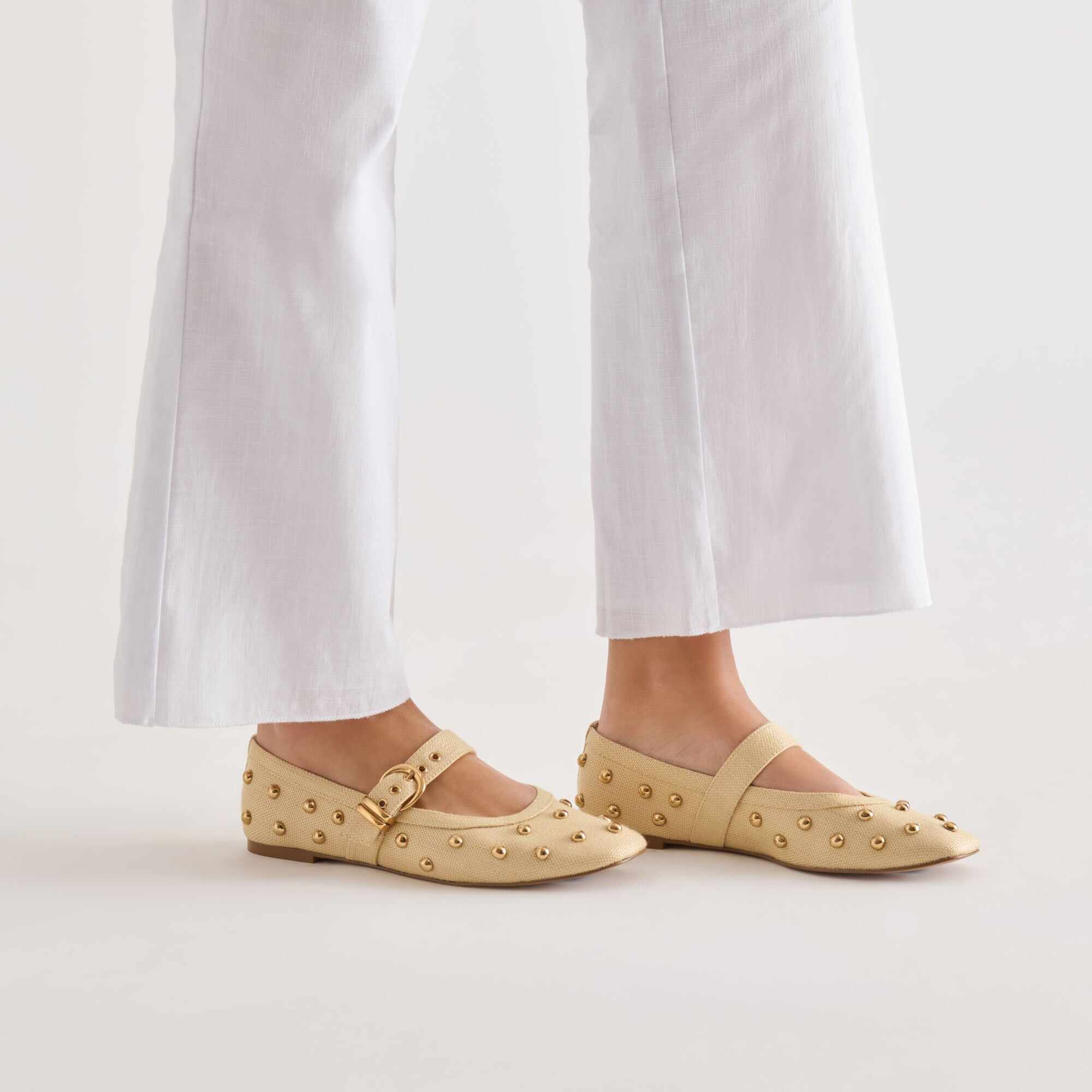 MIKEL STUD BALLET FLATS LT NATURAL RAFFIA