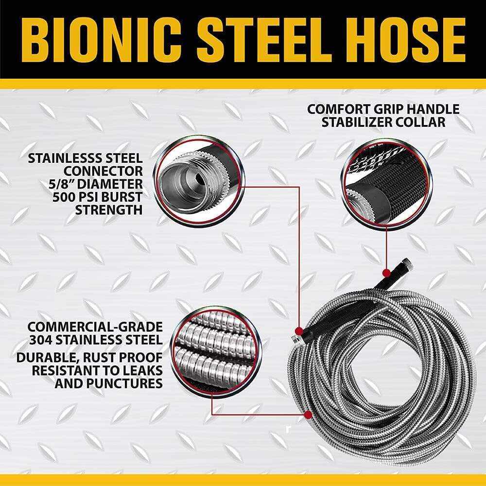 Bionic Steel 100 FT Garden Hose, 304 Stainless Steel Metal Water Hose 100Ft, Flexible Hose, Kink Free, Ultra Lightweight and Durable, Crush Resistant Fitting, Easy to Coil, 500 PSI - 2023 Model