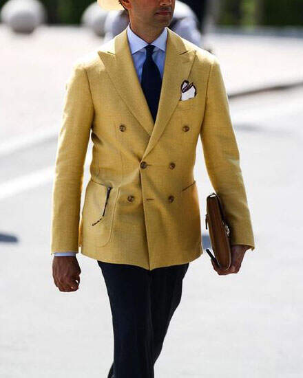 Men's Western Casual Yellow Long Sleeve Jacket Blazer