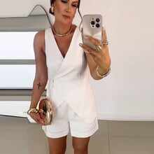 Women's V-neck Solid Color Cotton and Linen Commuter Suit