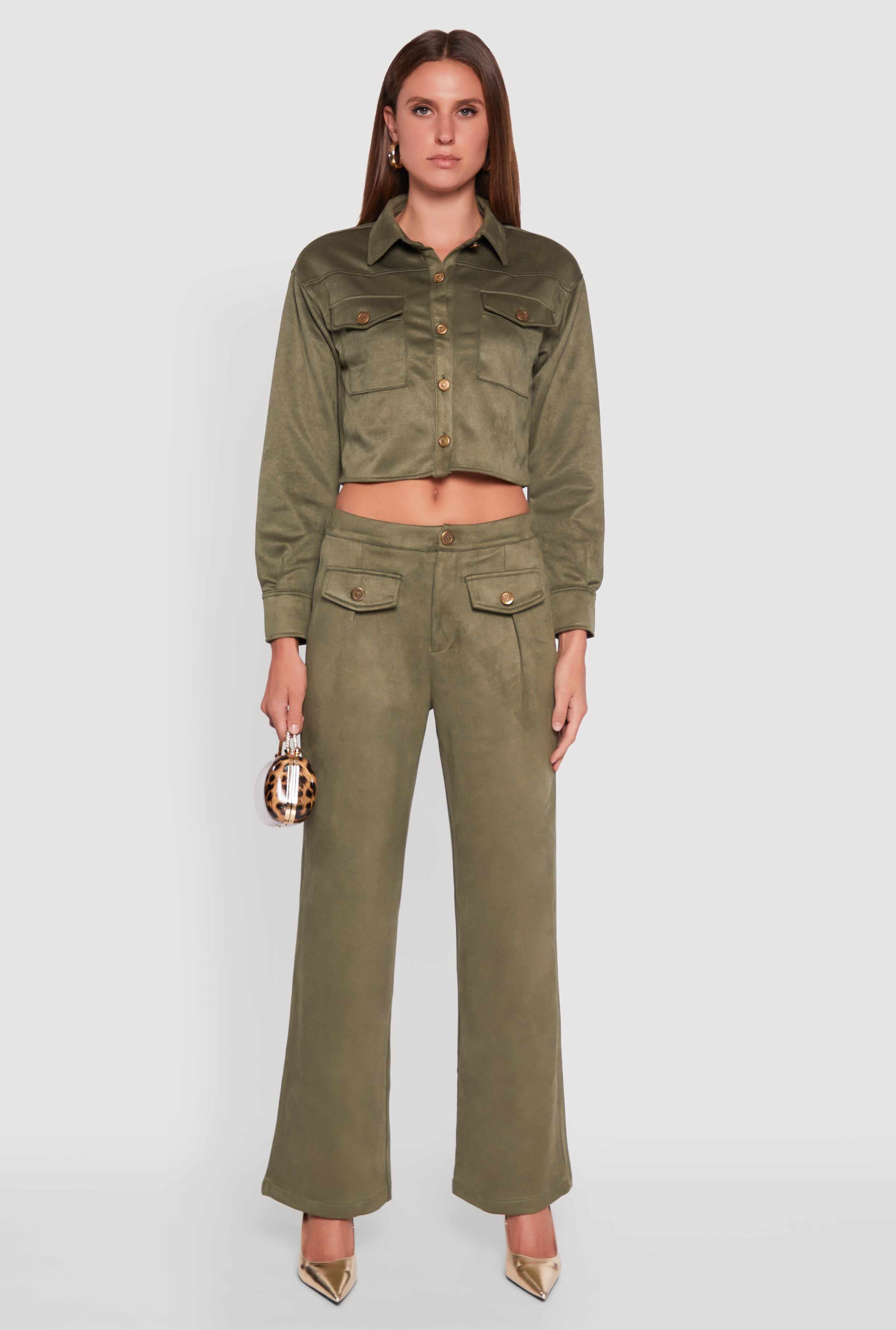 Faux Suede Pocket Detail Pants