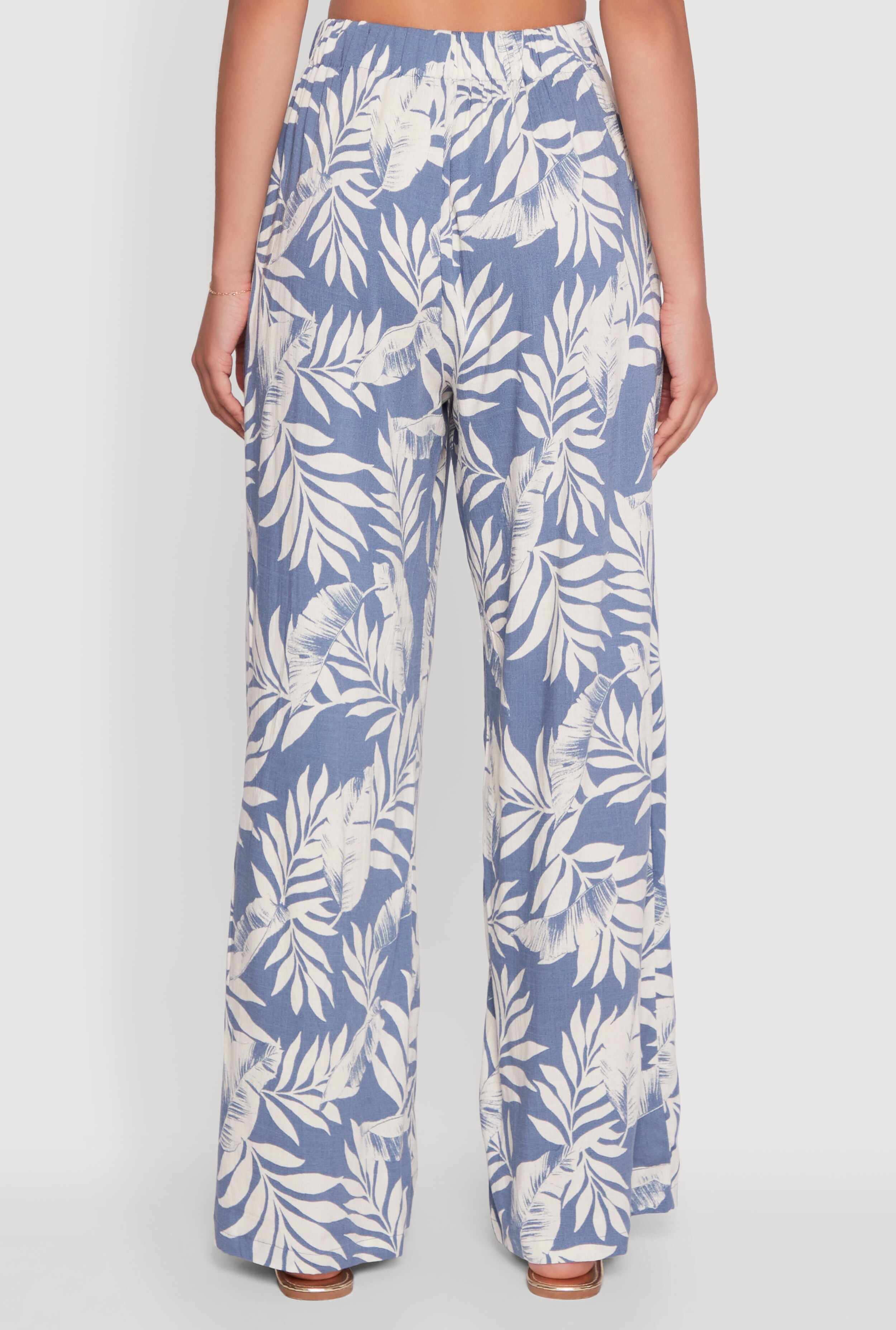 Iris Tropical Leaf Print High Waisted Palazzo Pants