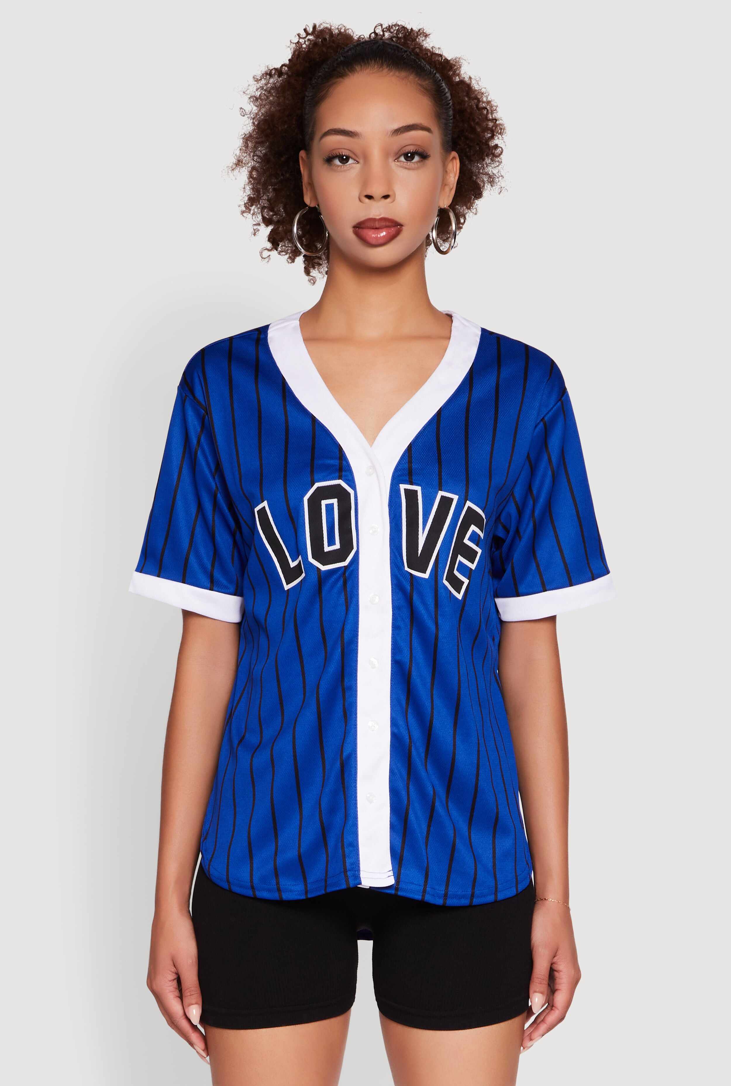 Trendy Striped Love Graphic Baseball Jersey