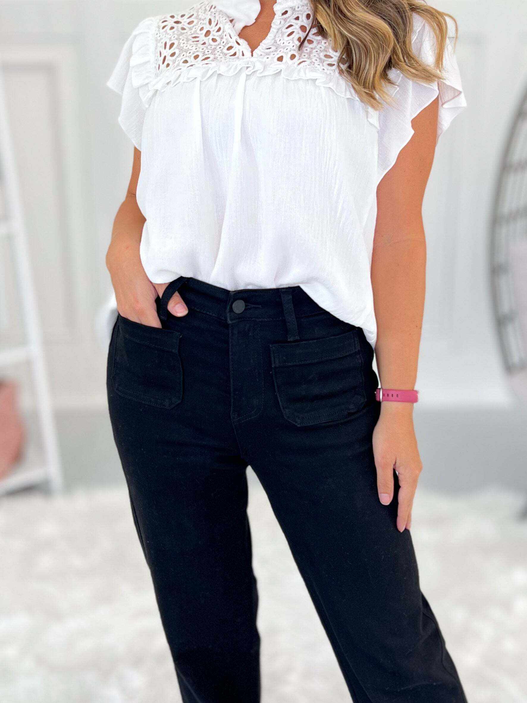 Fair and Square - Christmas Patch Pocket Straight Leg Jeans- Final Sale