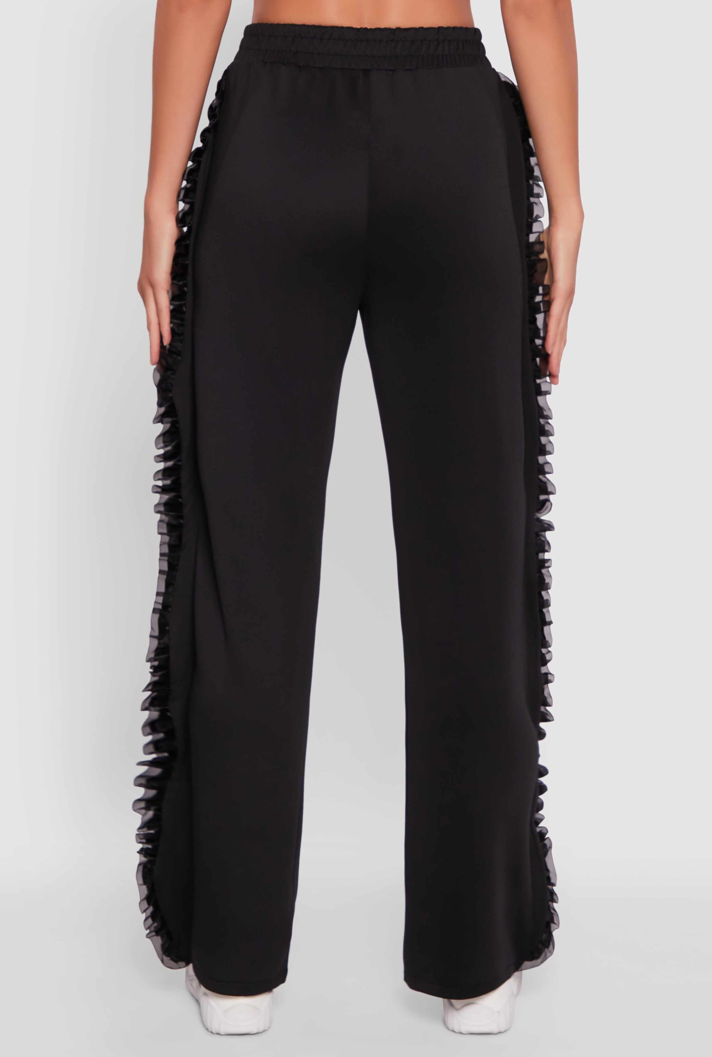 High Waisted Ruffle Trim Flare Leg Pants