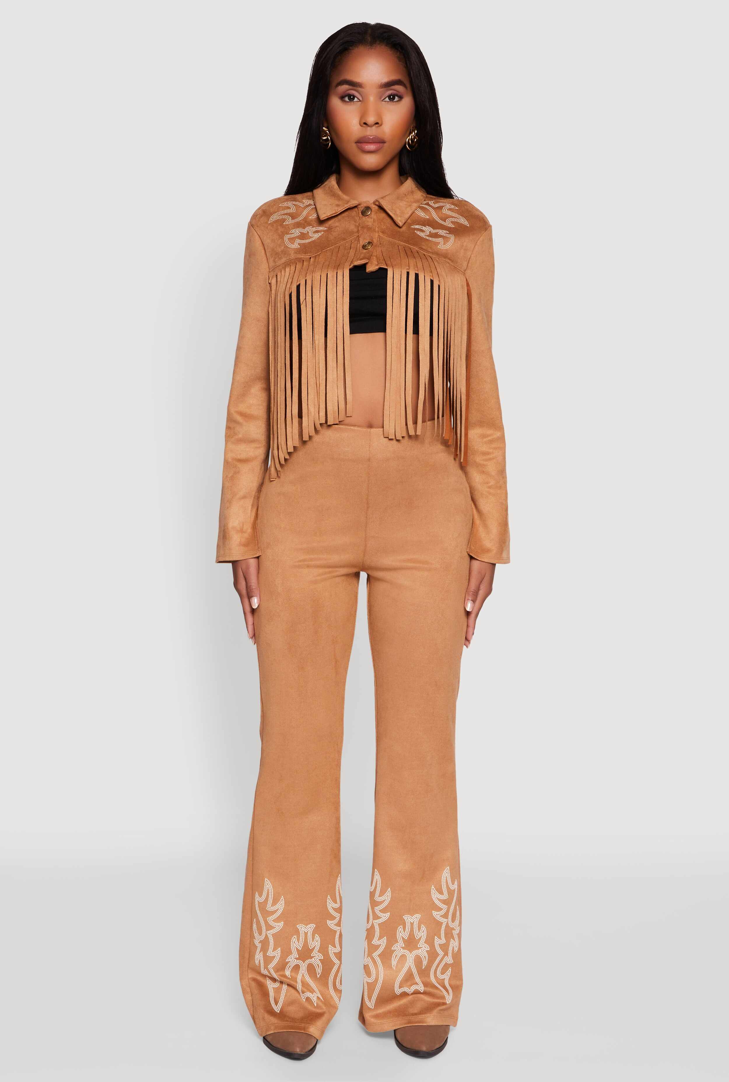 Trendy High Waisted Faux Suede Flare Leg Pants