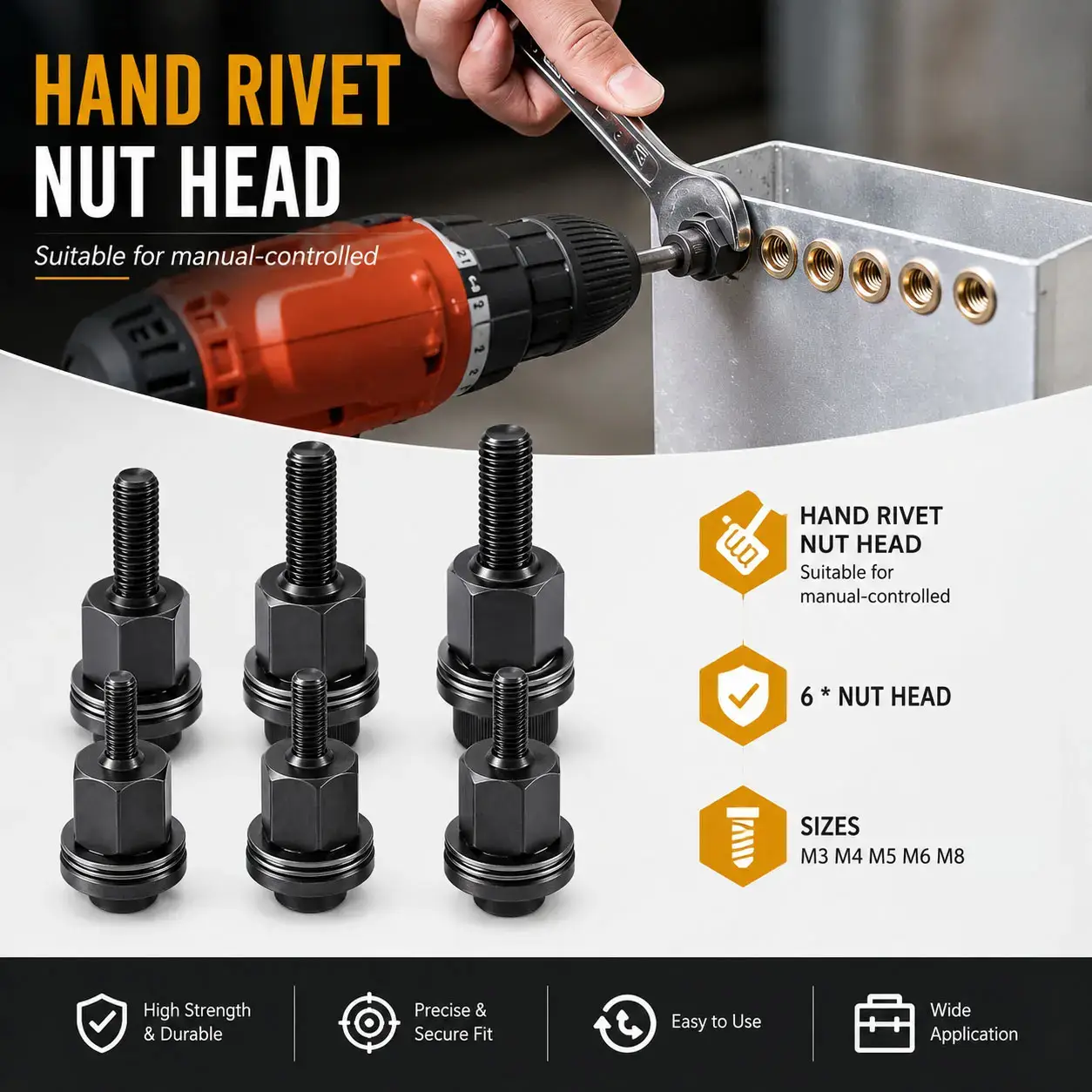 Head Rivet Nut Tool M3-M8 Carbon Steel Kit