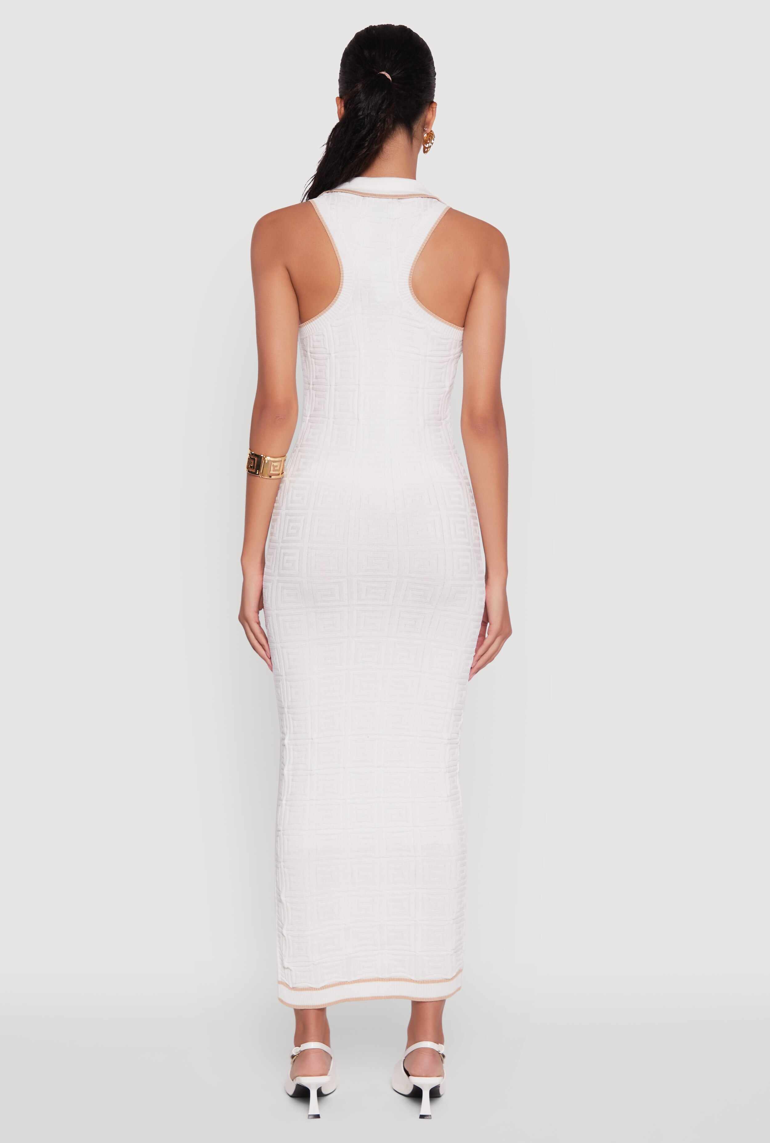 Textured Knit Greek Key Patterned Midi Dress