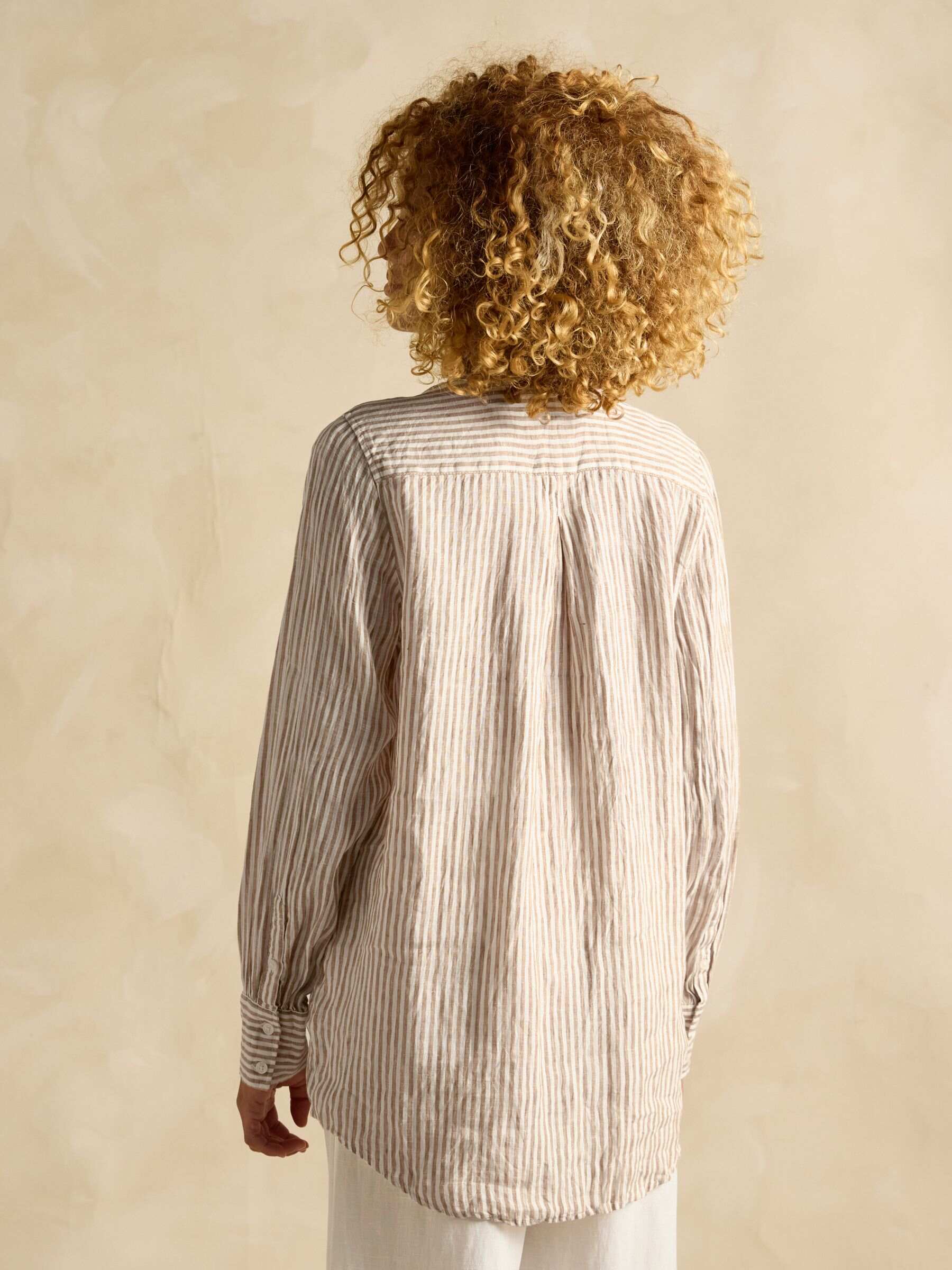 Selene Light Brown Stripe 100% Linen Shirt